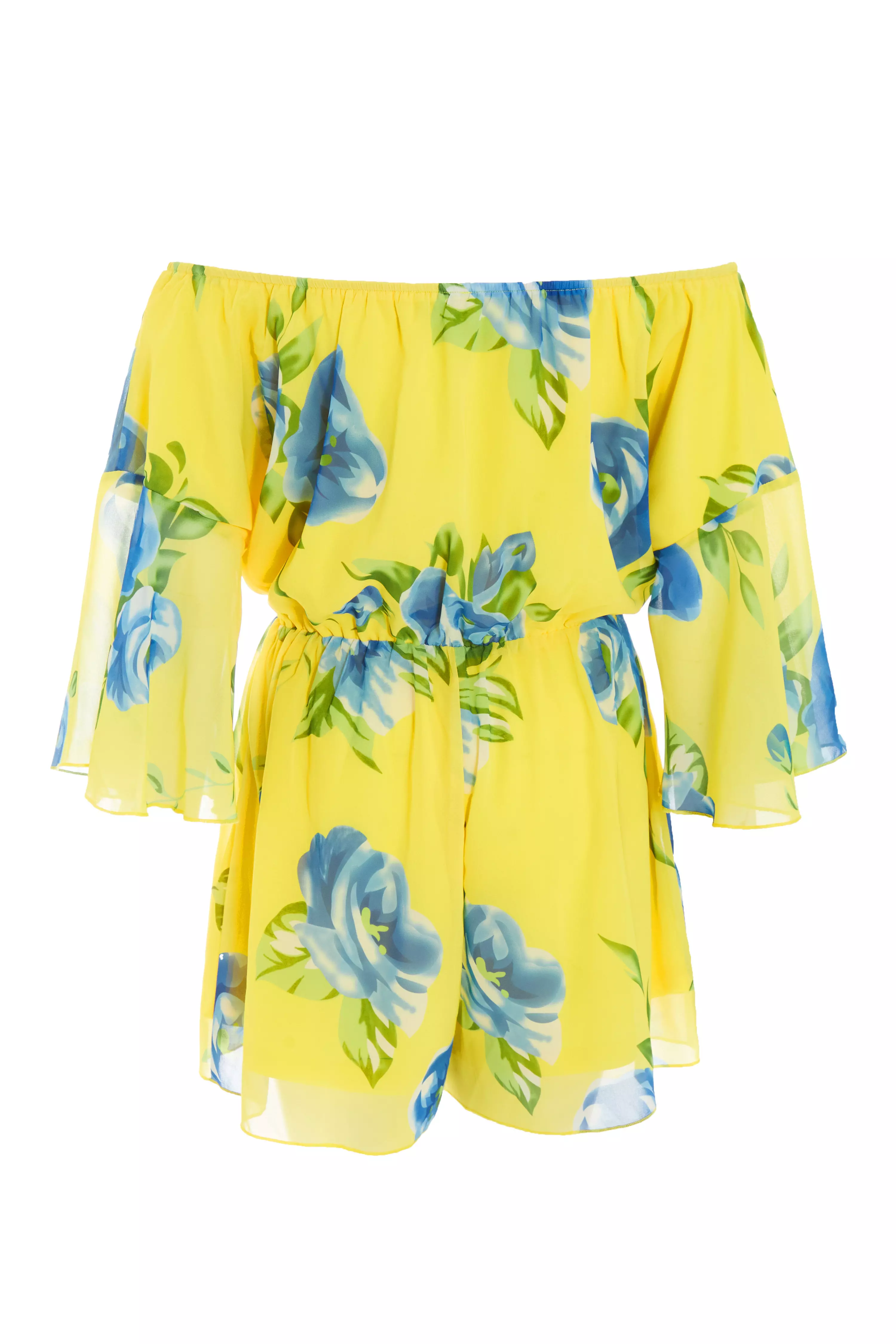 Yellow Floral Bardot Playsuit QUIZ Clothing