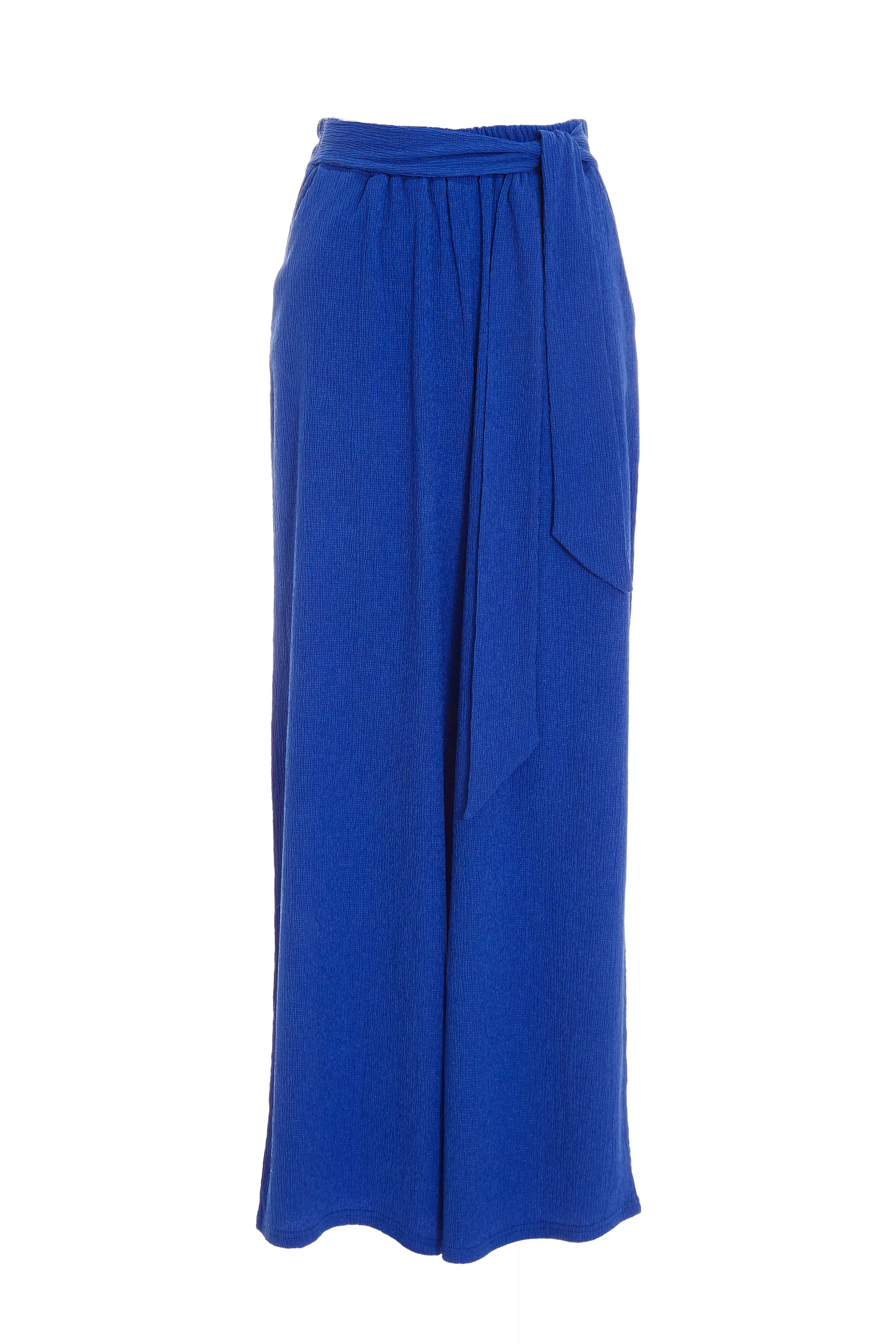 Royal Blue Crinkle Wide Leg Trousers - QUIZ Clothing