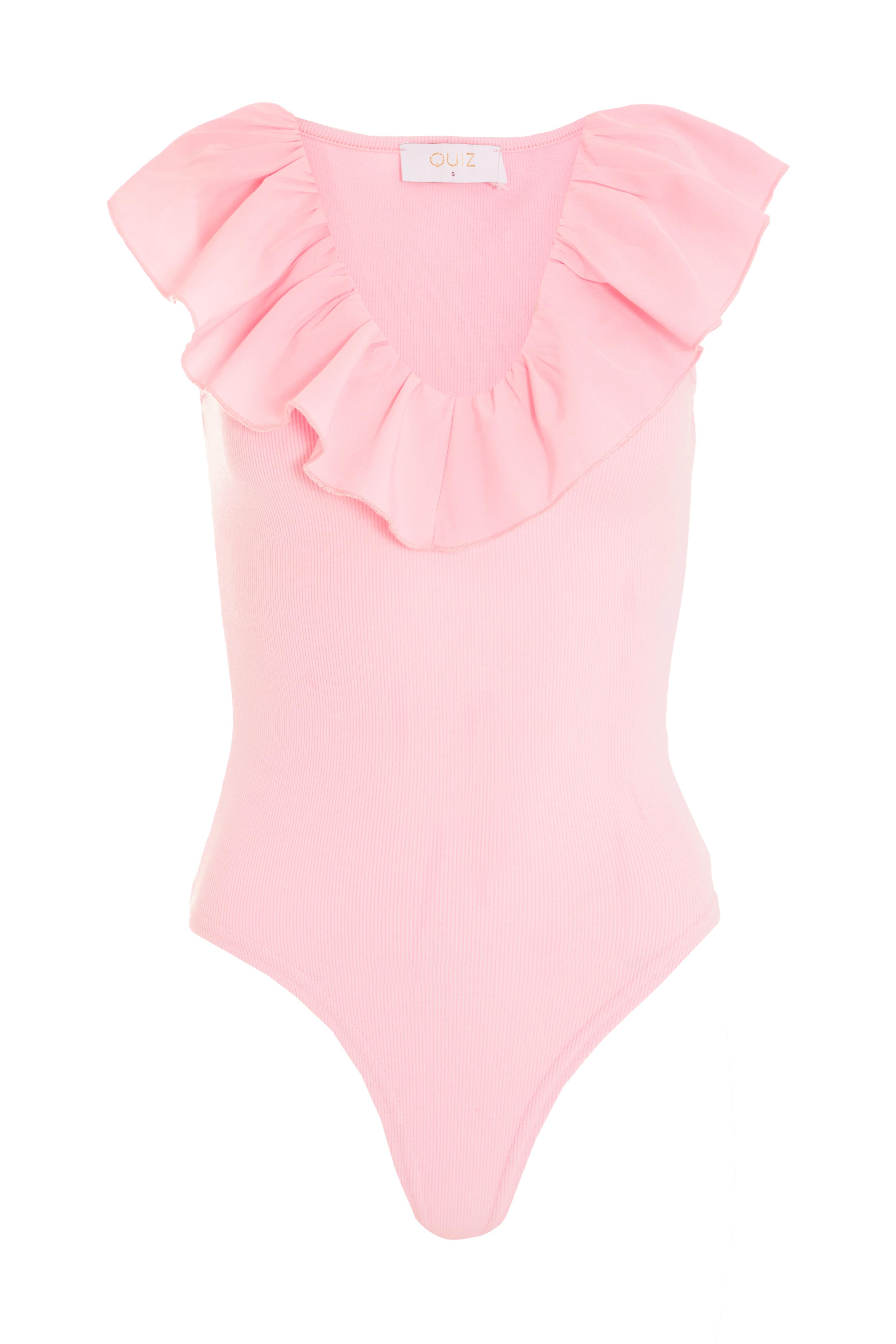 Floral ruffle bodysuit natural/pink