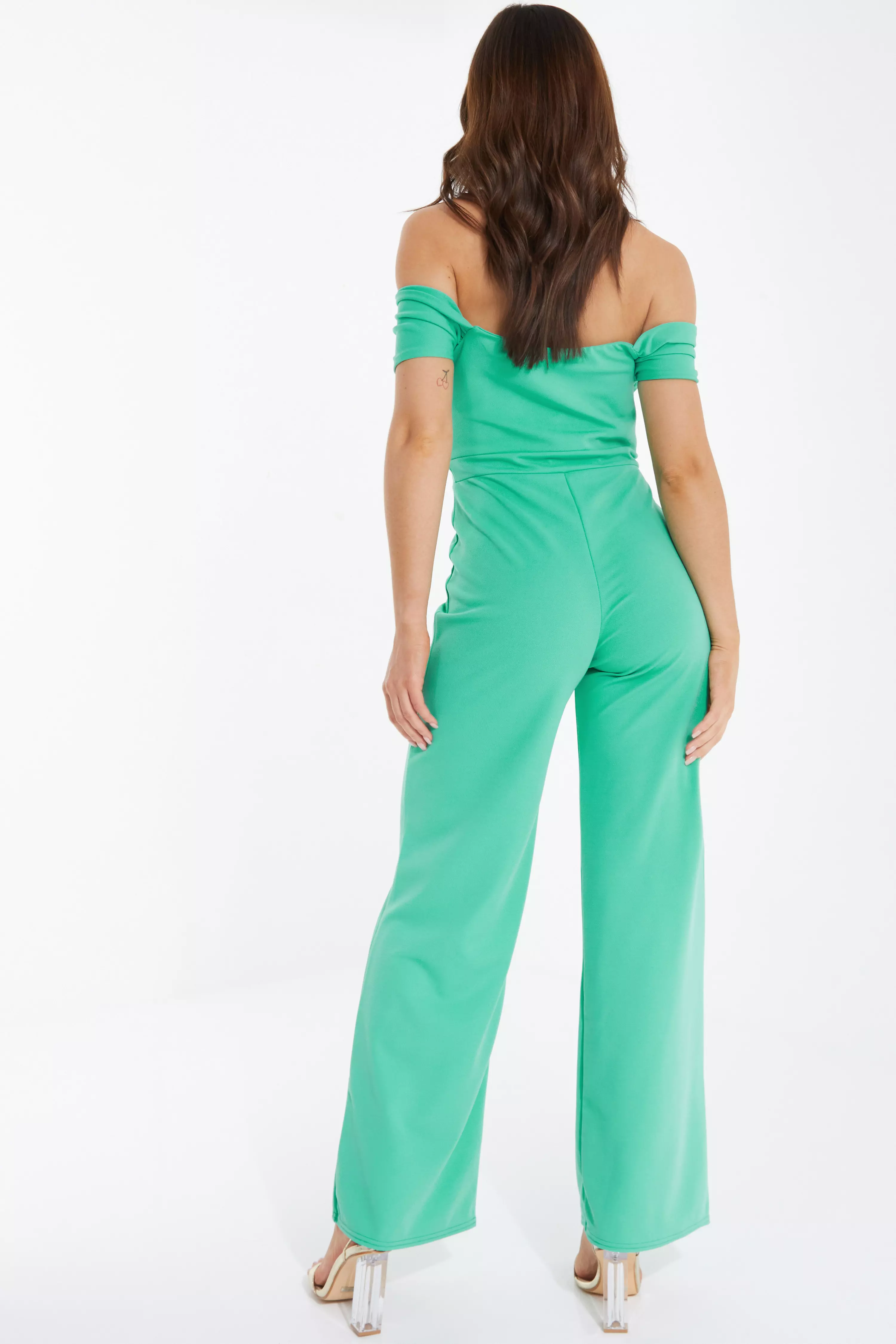 Green Bardot Palazzo Jumpsuit QUIZ Clothing