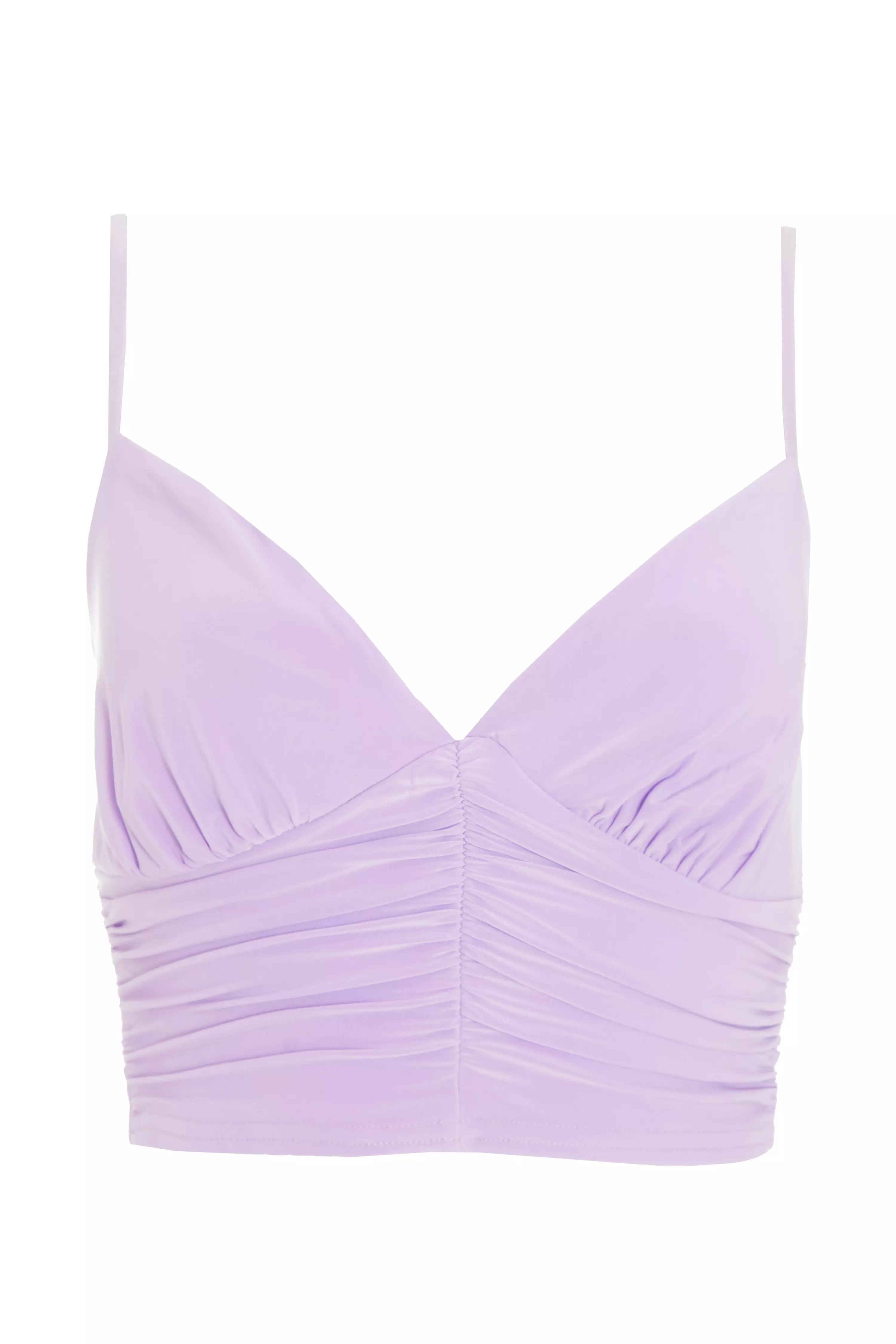 Lilac Ruched Crop Top - QUIZ Clothing
