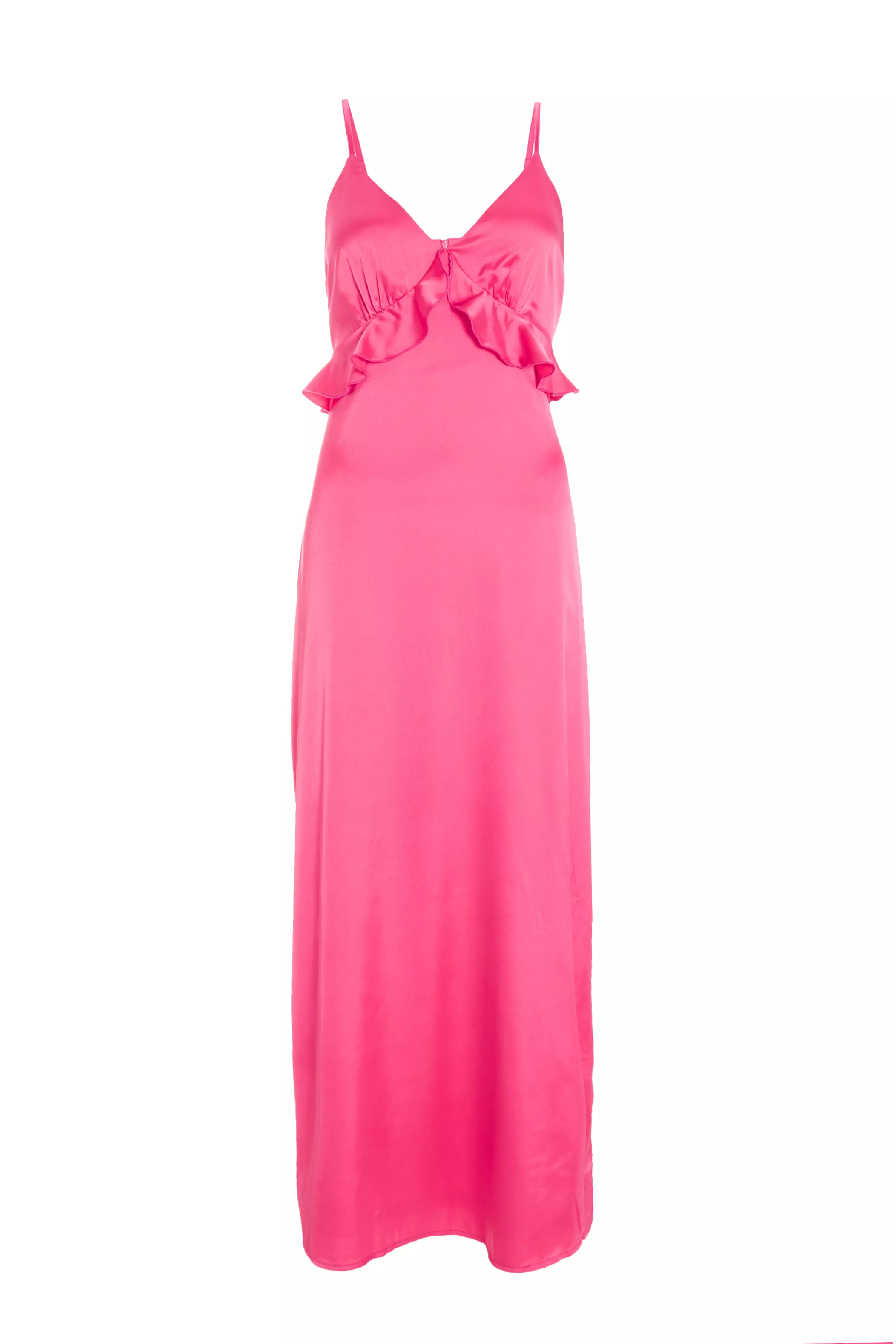 Pink Satin Frill Slip Midi Dress - QUIZ Clothing