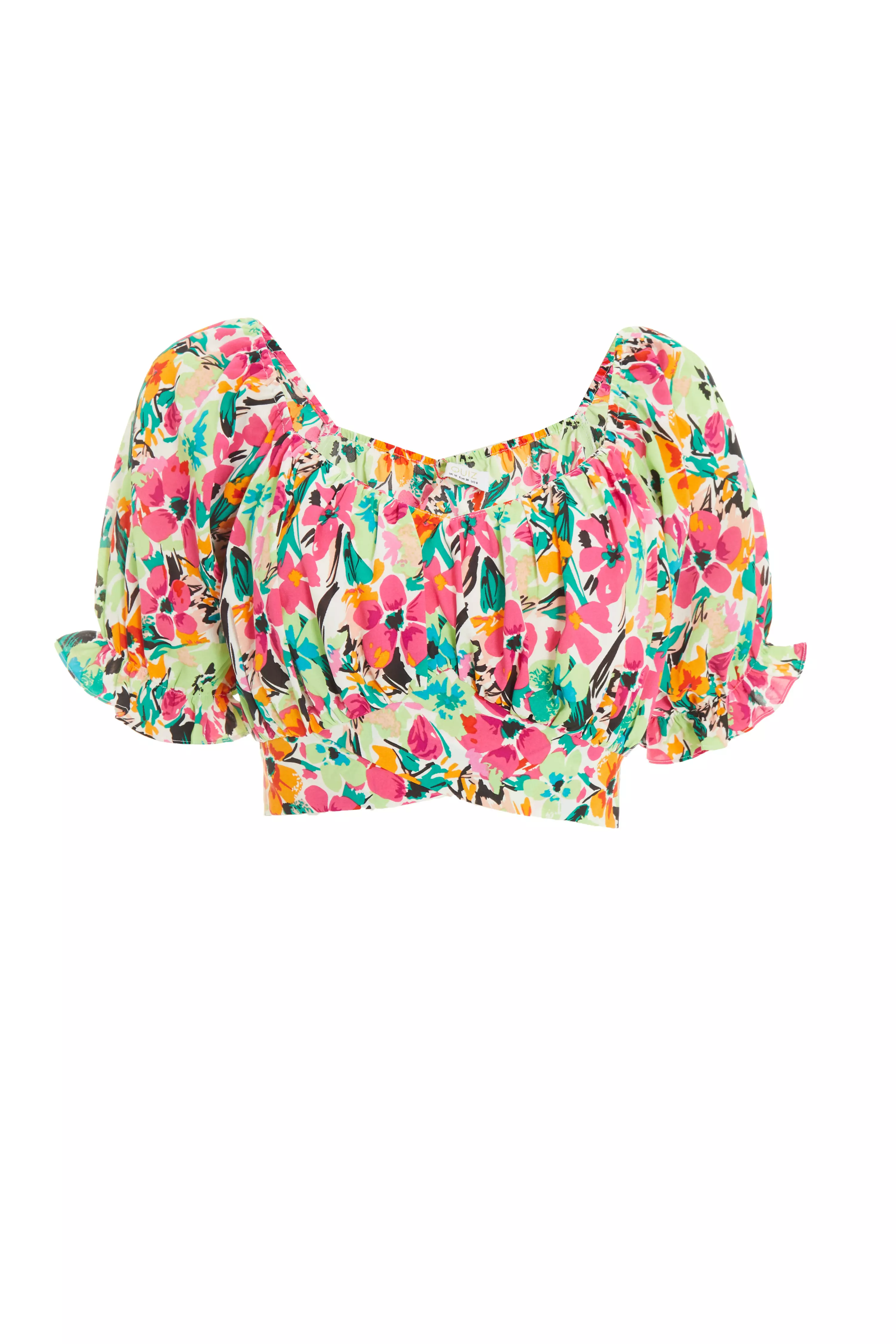 Multicoloured Floral Tie Back Crop Top QUIZ Clothing