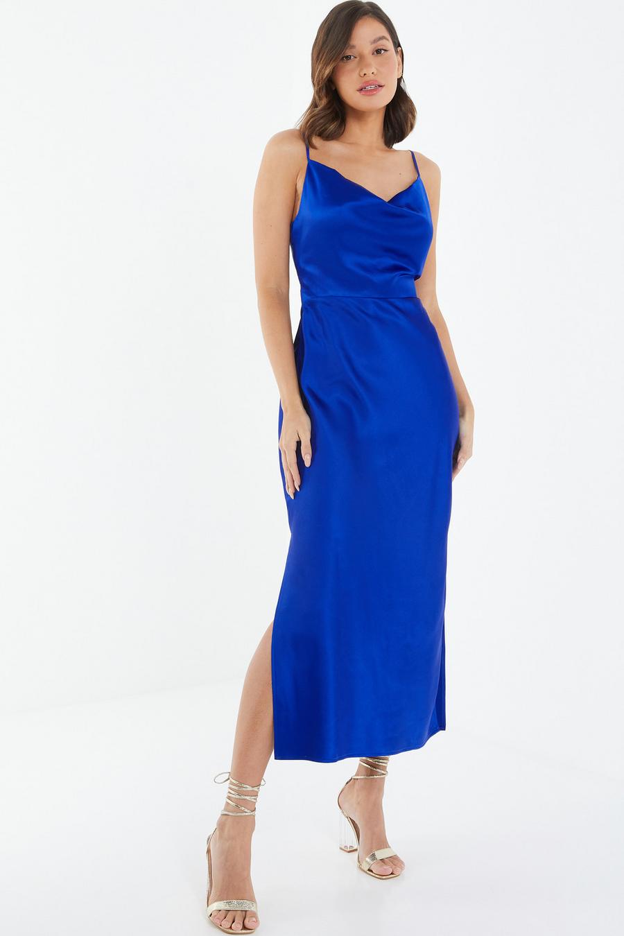 Satin slip hot sale dress blue