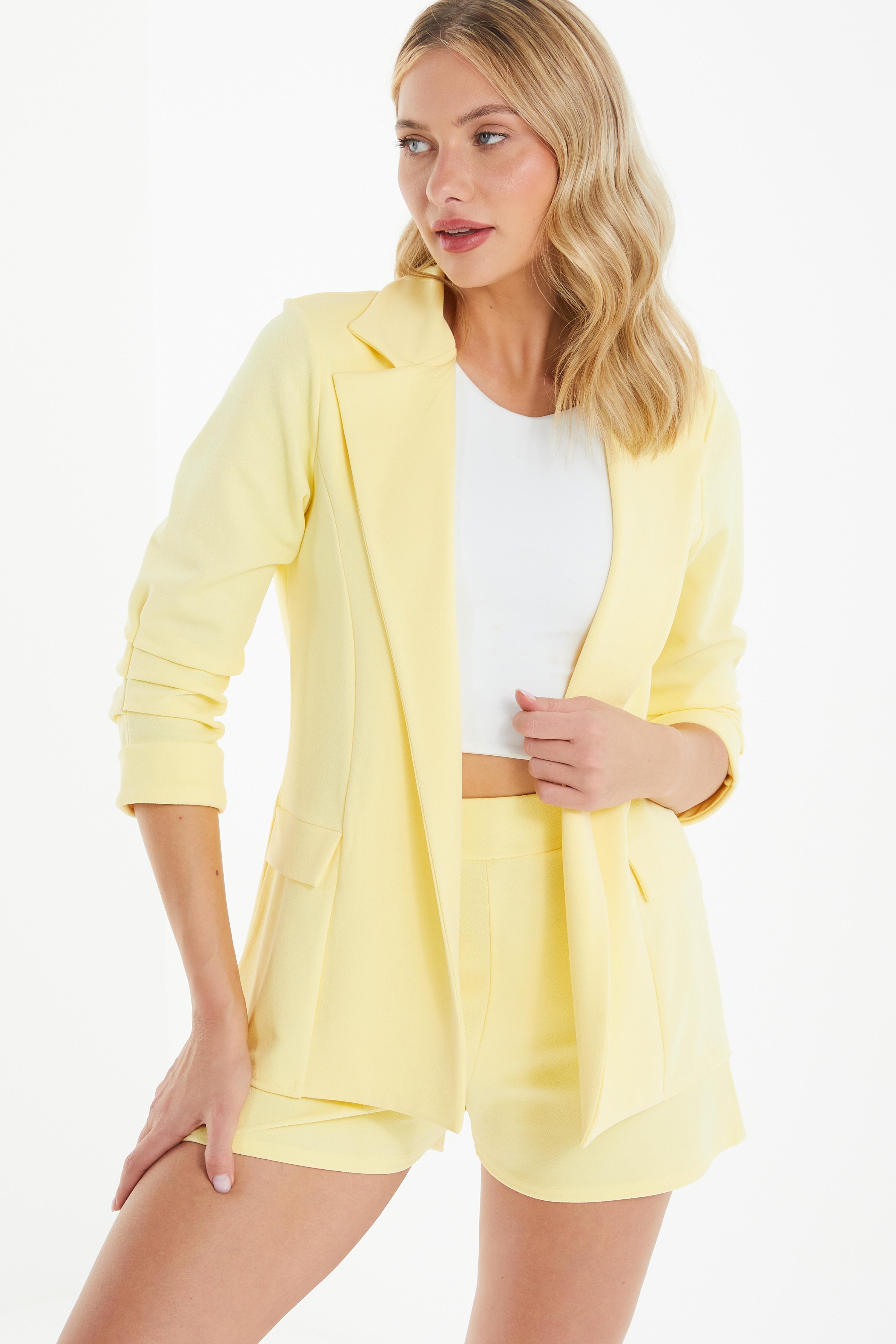 Yellow Ruched Sleeve Blazer QUIZ Clothing