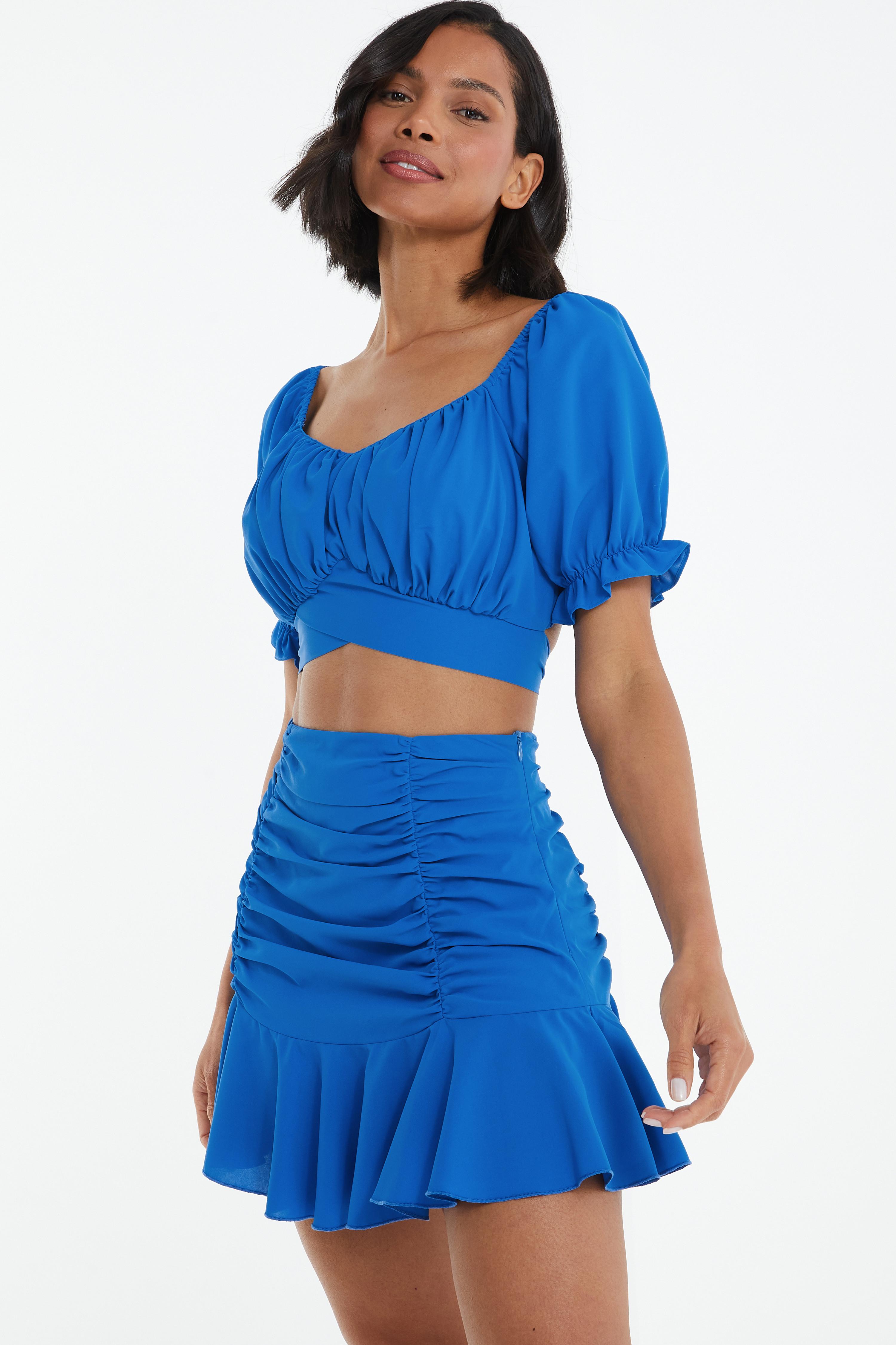 Blue Ruched Mini Skirt QUIZ Clothing