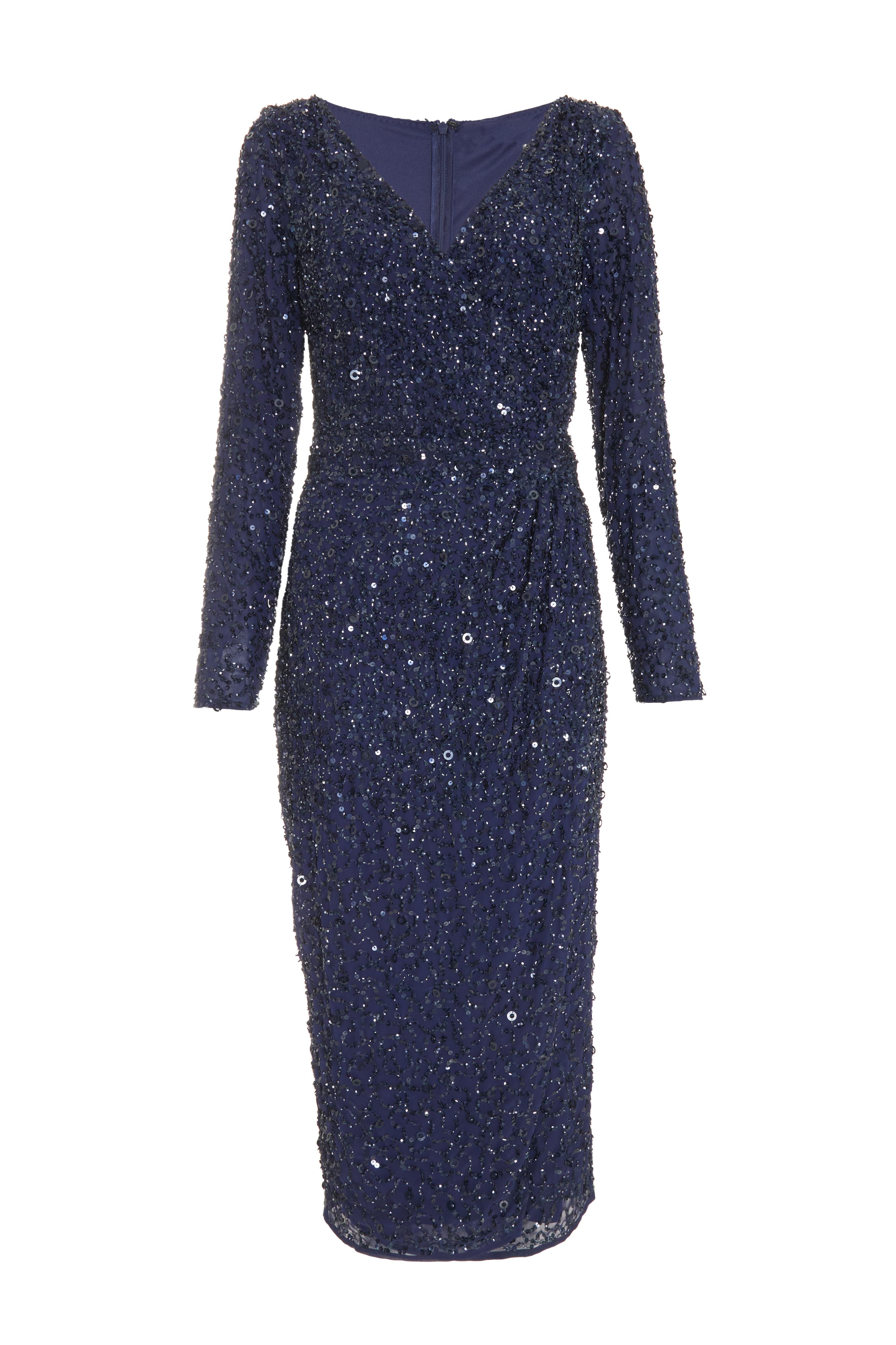 Navy Sequin Wrap Midaxi Dress