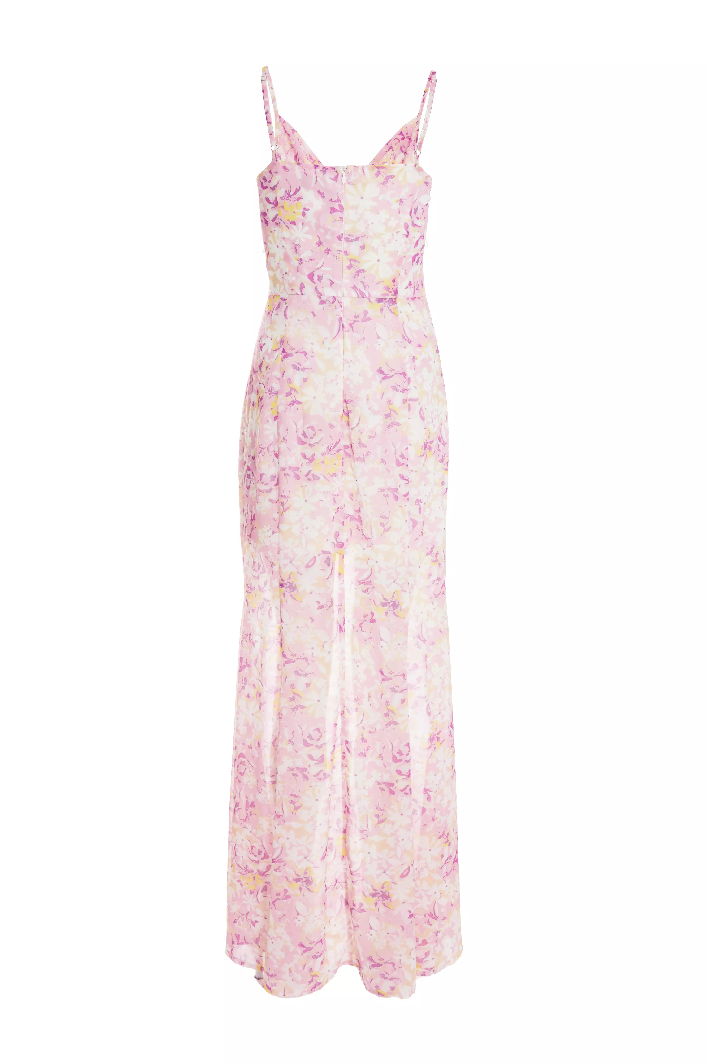 Pink Floral Mesh Maxi Dress - QUIZ Clothing