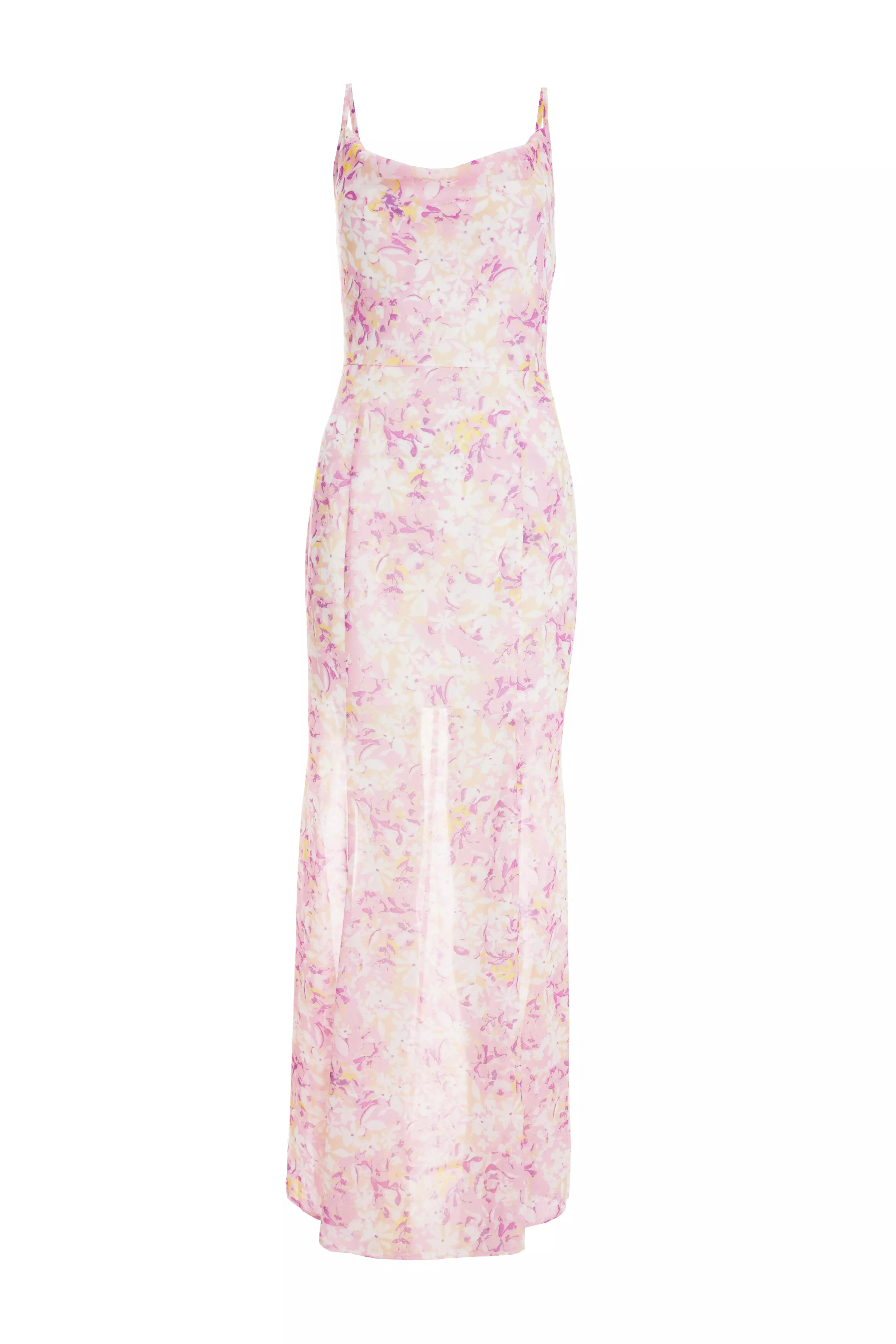 Pink Floral Mesh Maxi Dress - QUIZ Clothing