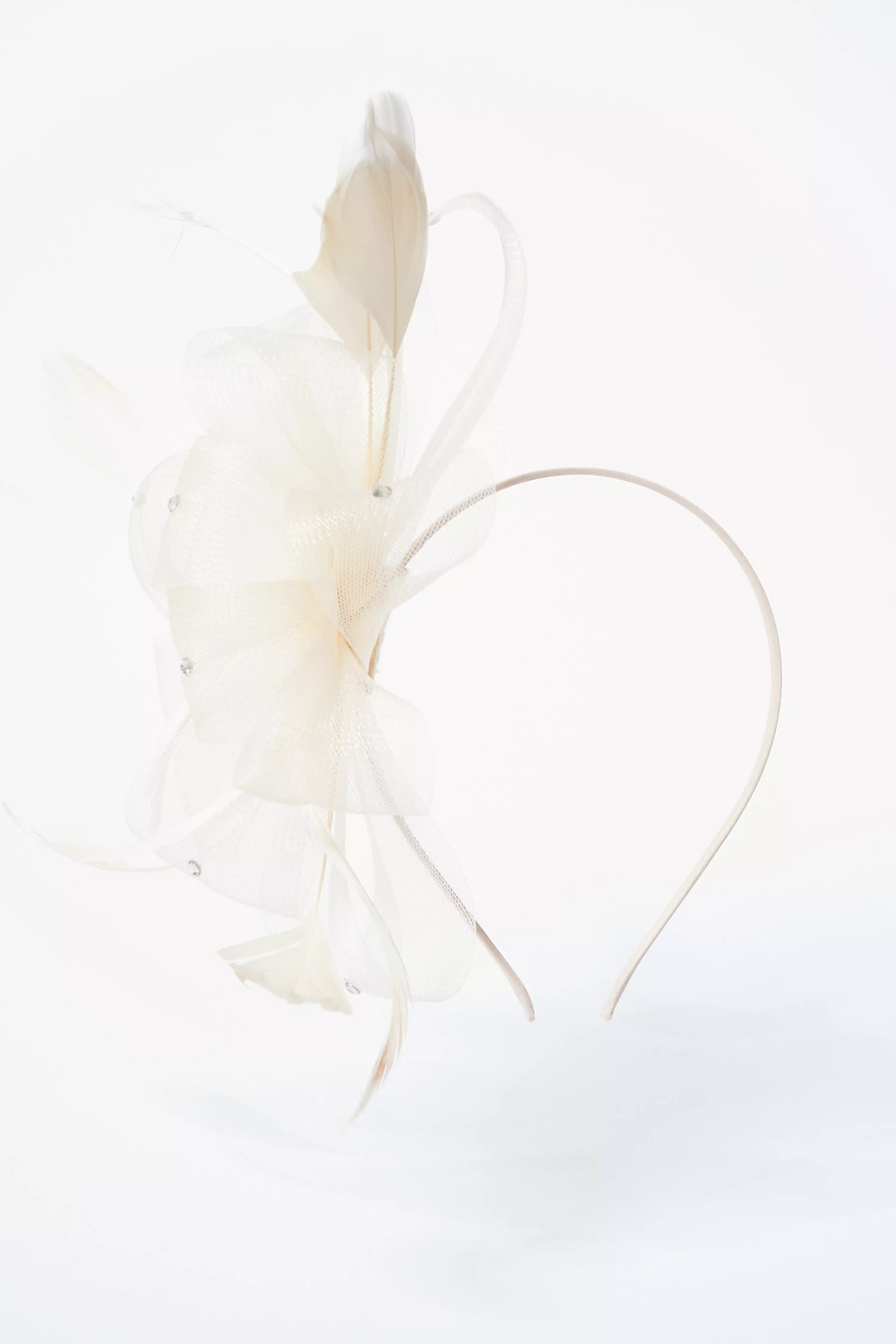 Cream Diamante Feather Headband Fascinator QUIZ Clothing