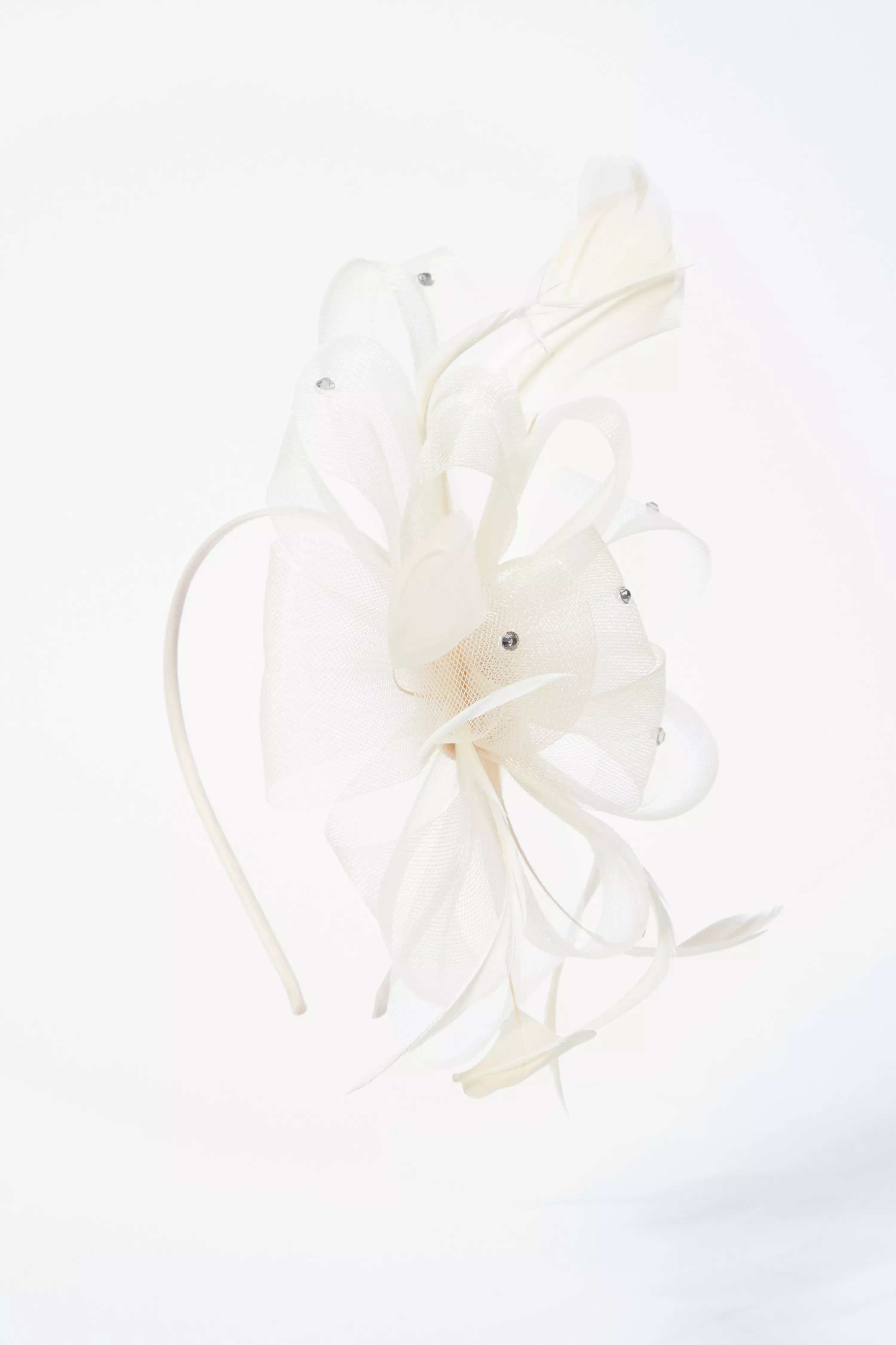 Cream Diamante Feather Headband Fascinator QUIZ Clothing