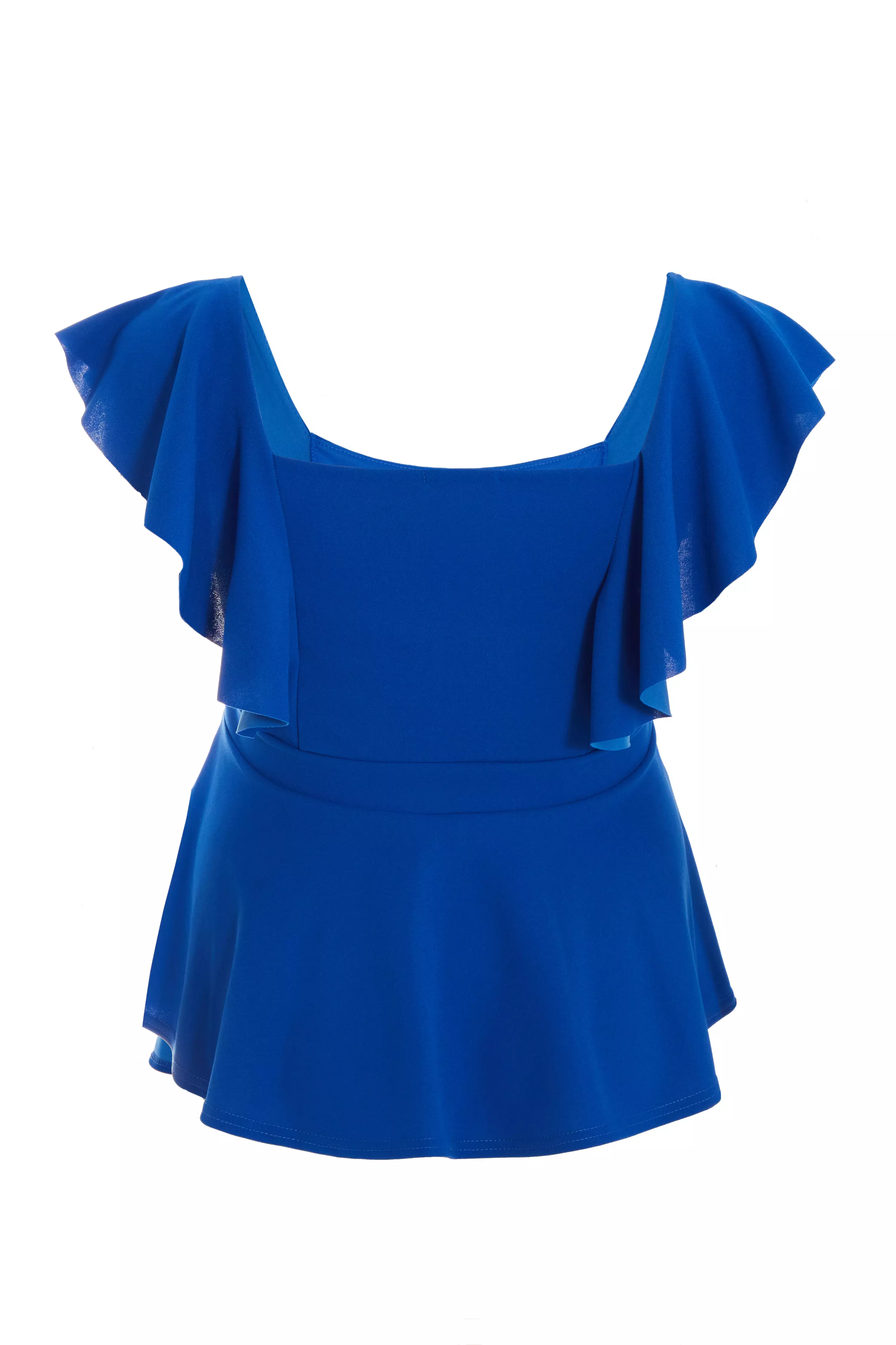 Curve Royal Blue Frill Sleeve Peplum Top - QUIZ Clothing