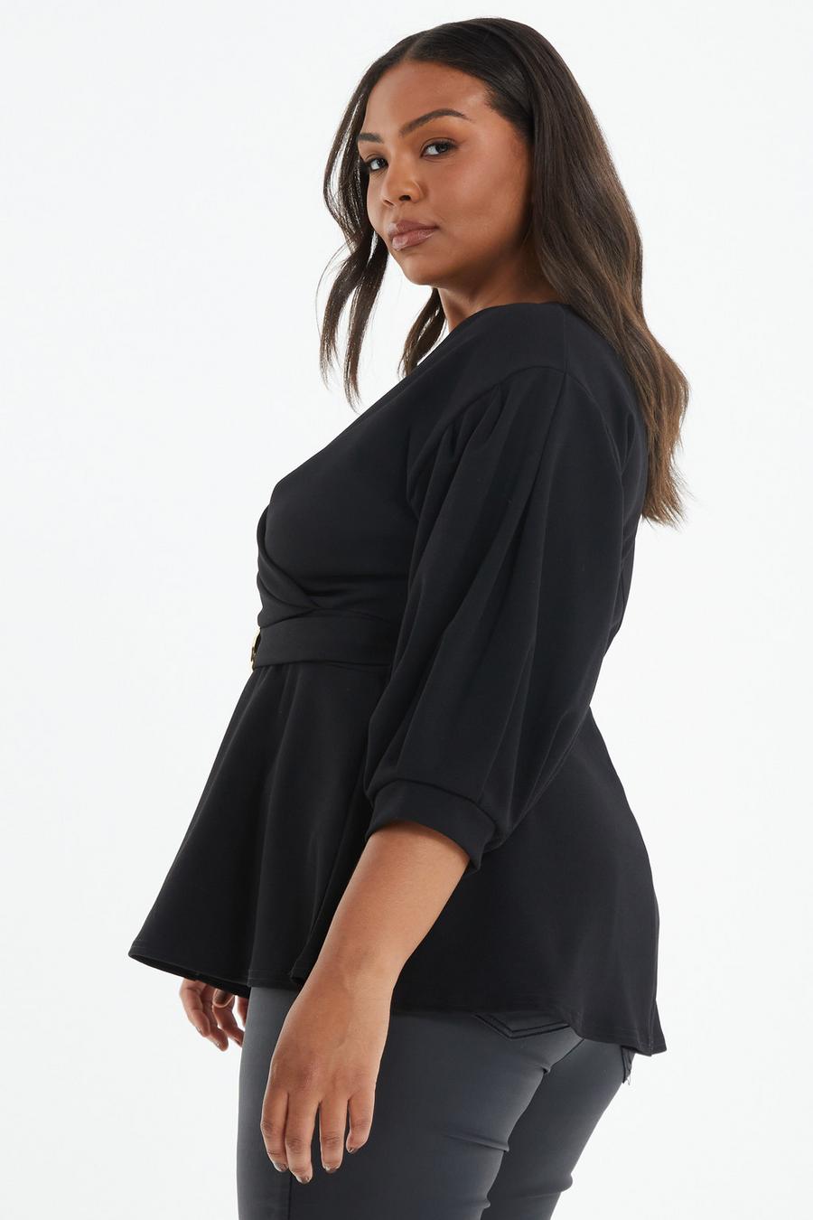 Curve Black Peplum Top - Quiz Clothing