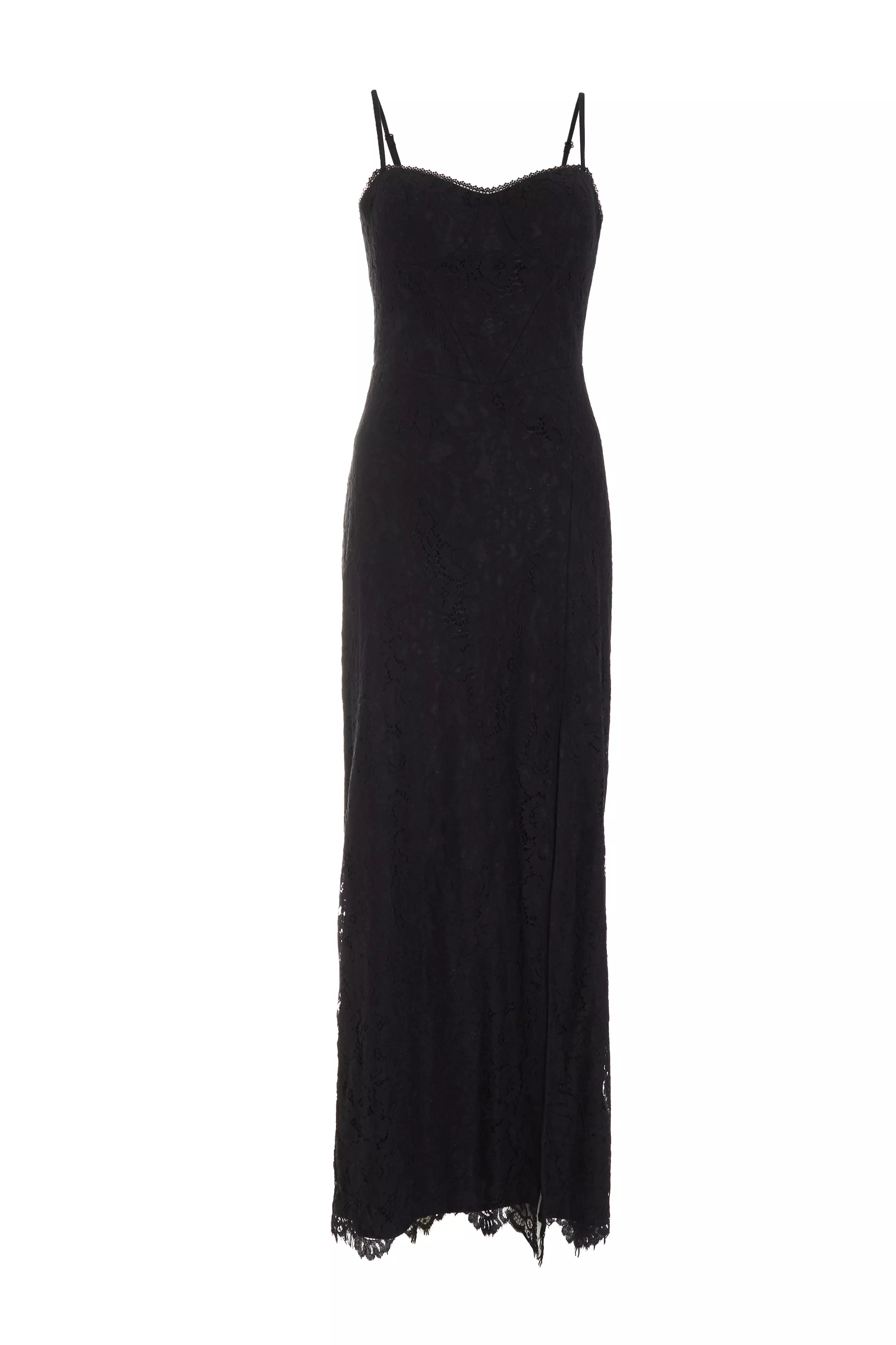 Black Lace Split Leg Maxi Dress - QUIZ Clothing