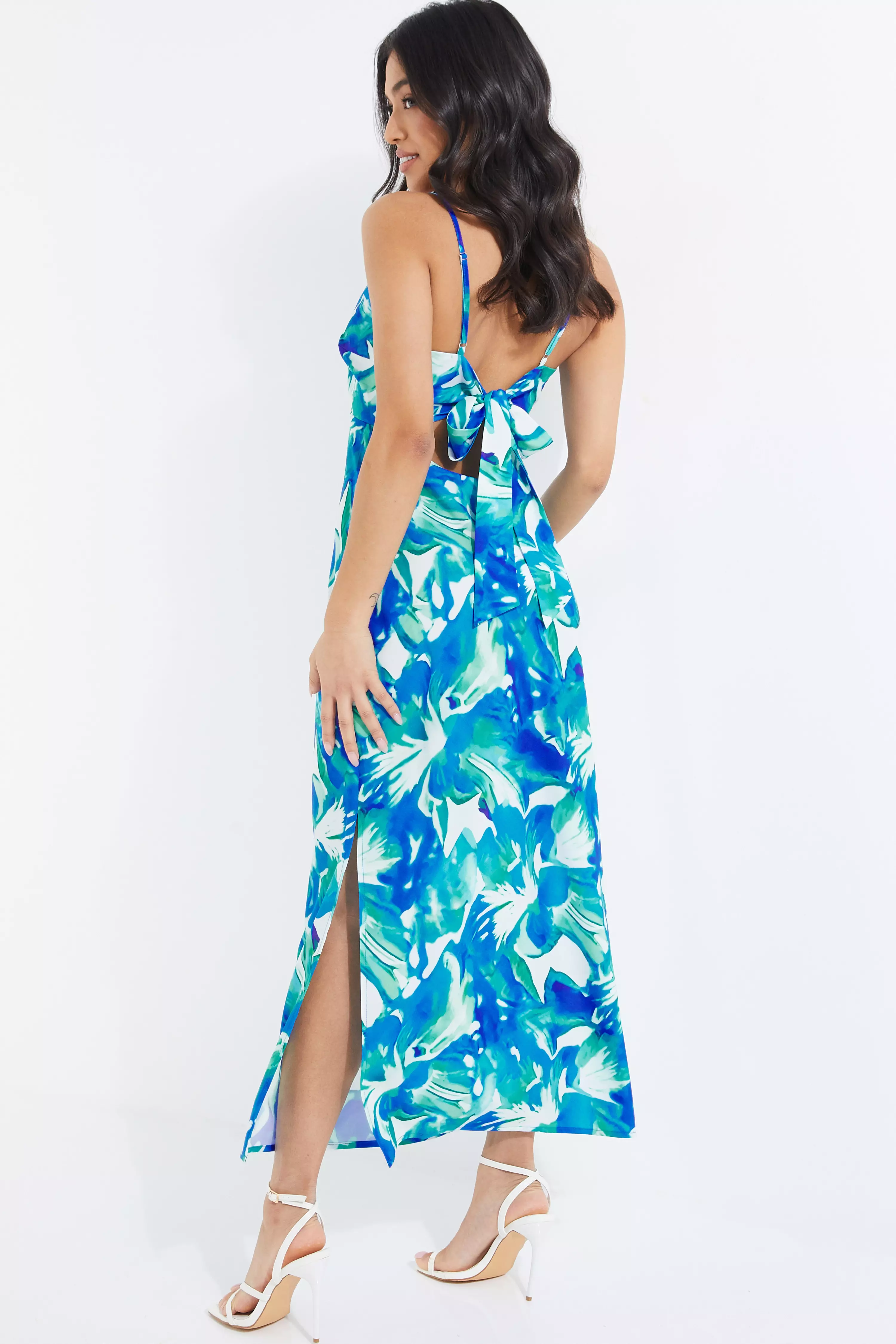 Petite Blue Tropical Print Midaxi Dress - QUIZ Clothing