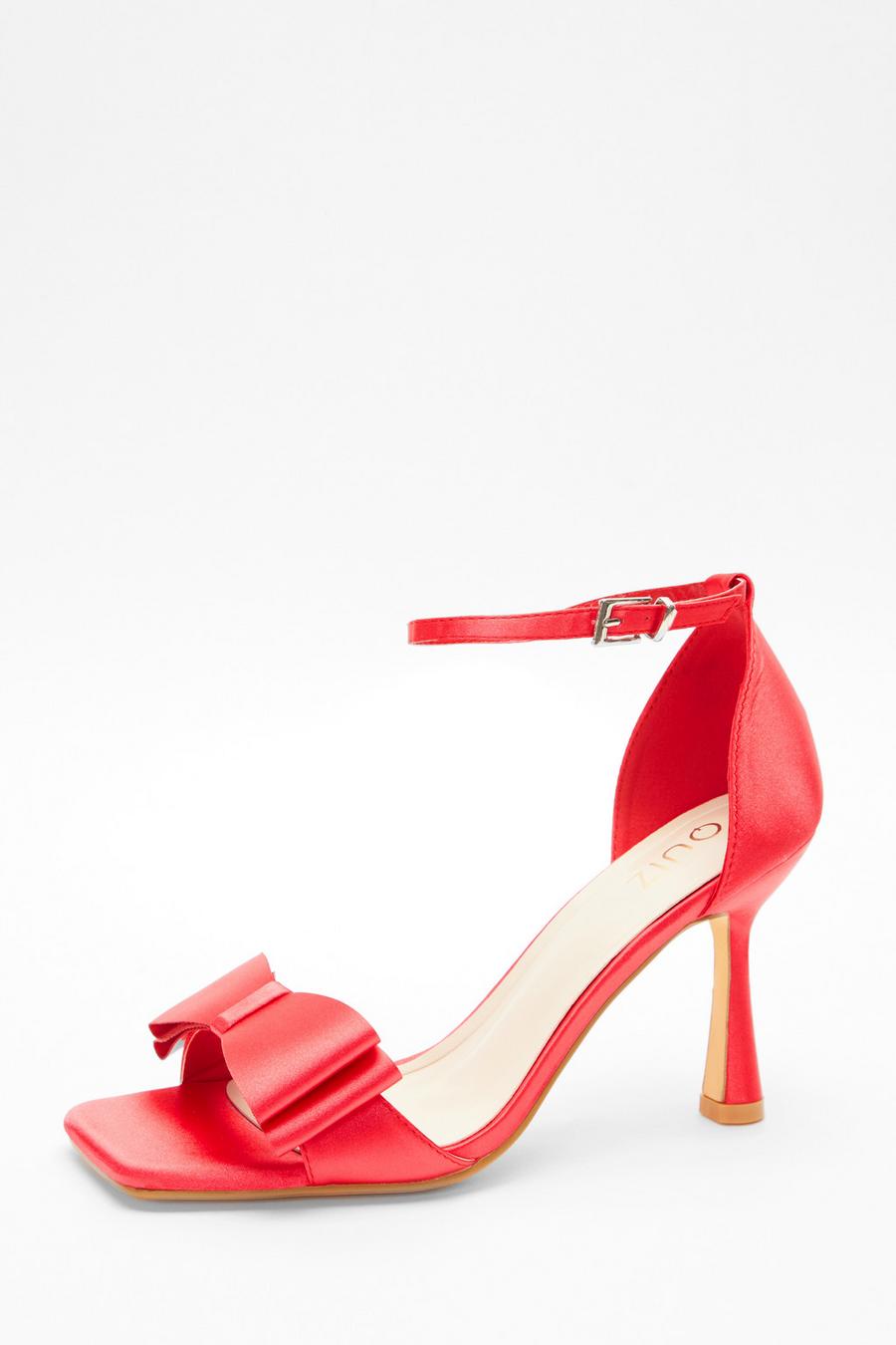Red Satin Bow Heeled Sandals Quiz Clothing