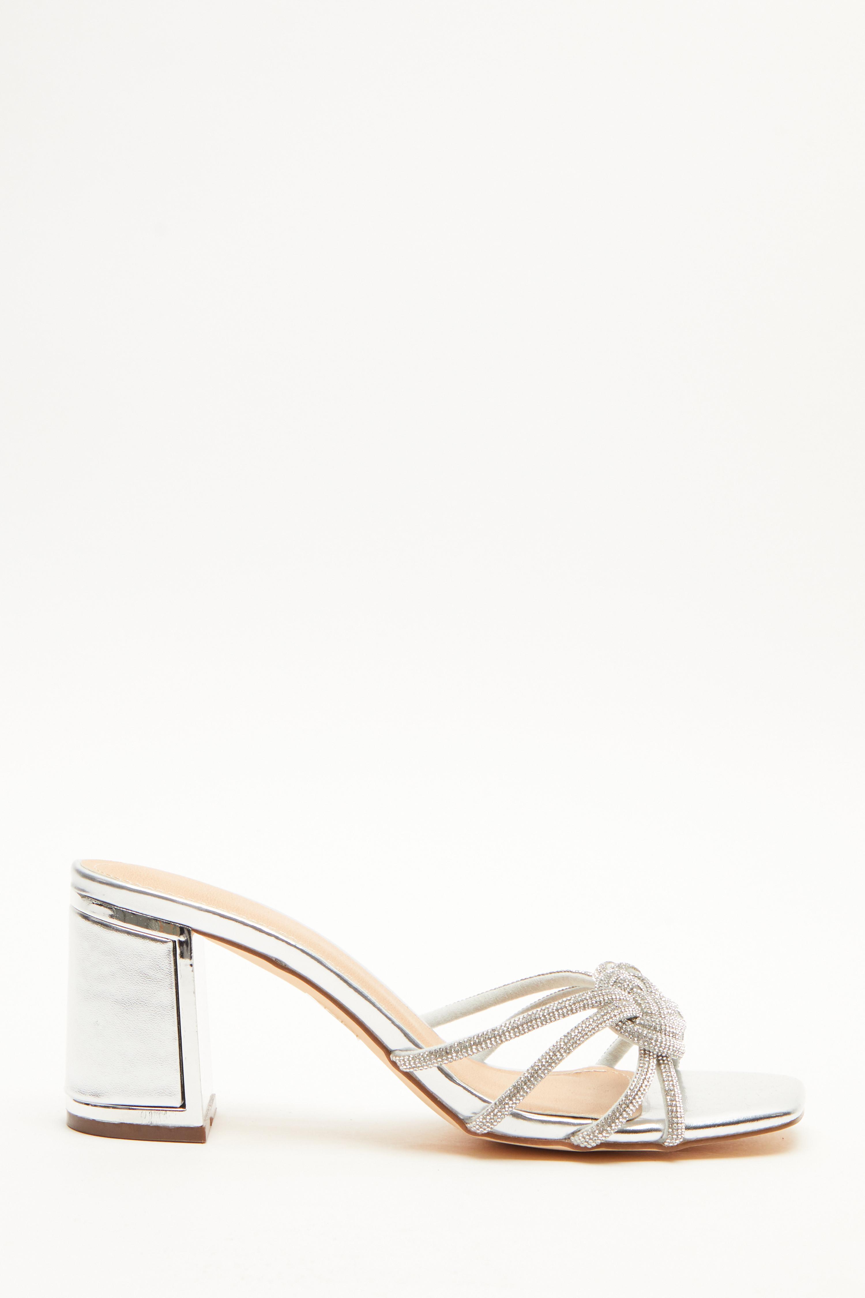 Silver Diamante Mule Block Heels