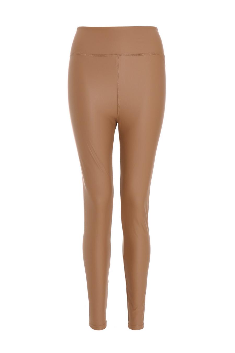 Camel Faux Leather Leggings Quiz Clothing