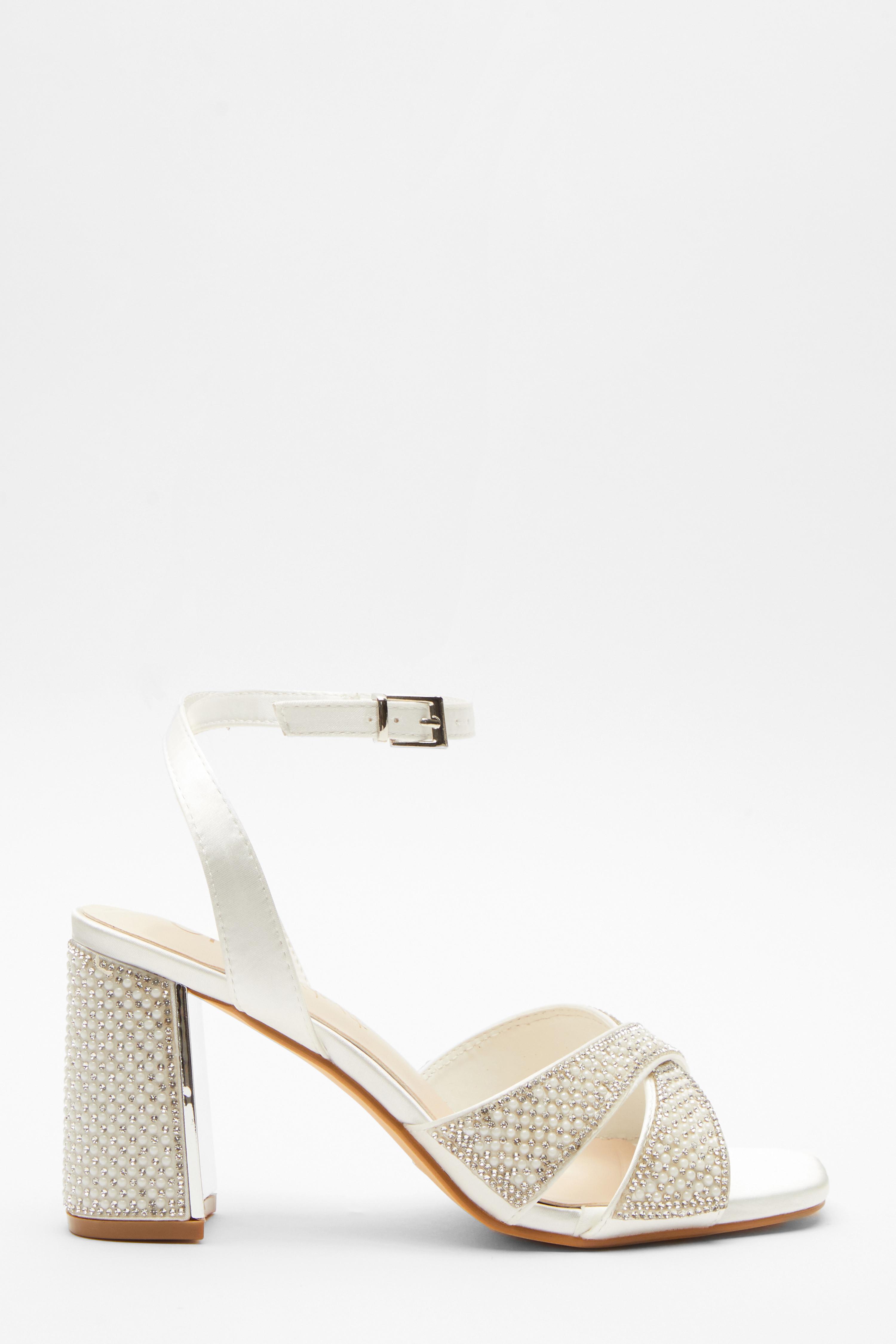 Bridal Wide Fit White Block Heels