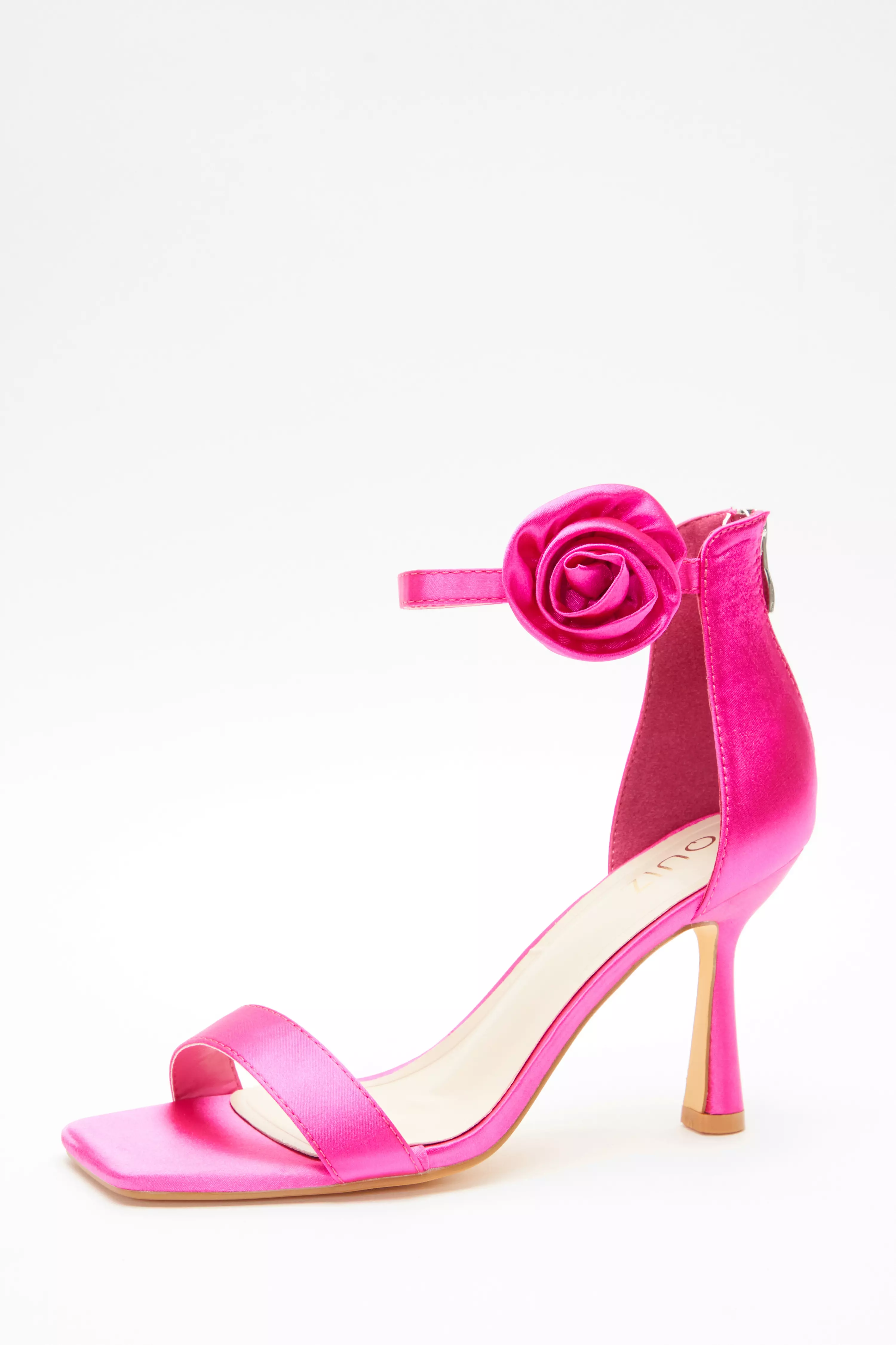 Pink Satin Corsage Heeled Sandals - QUIZ Clothing