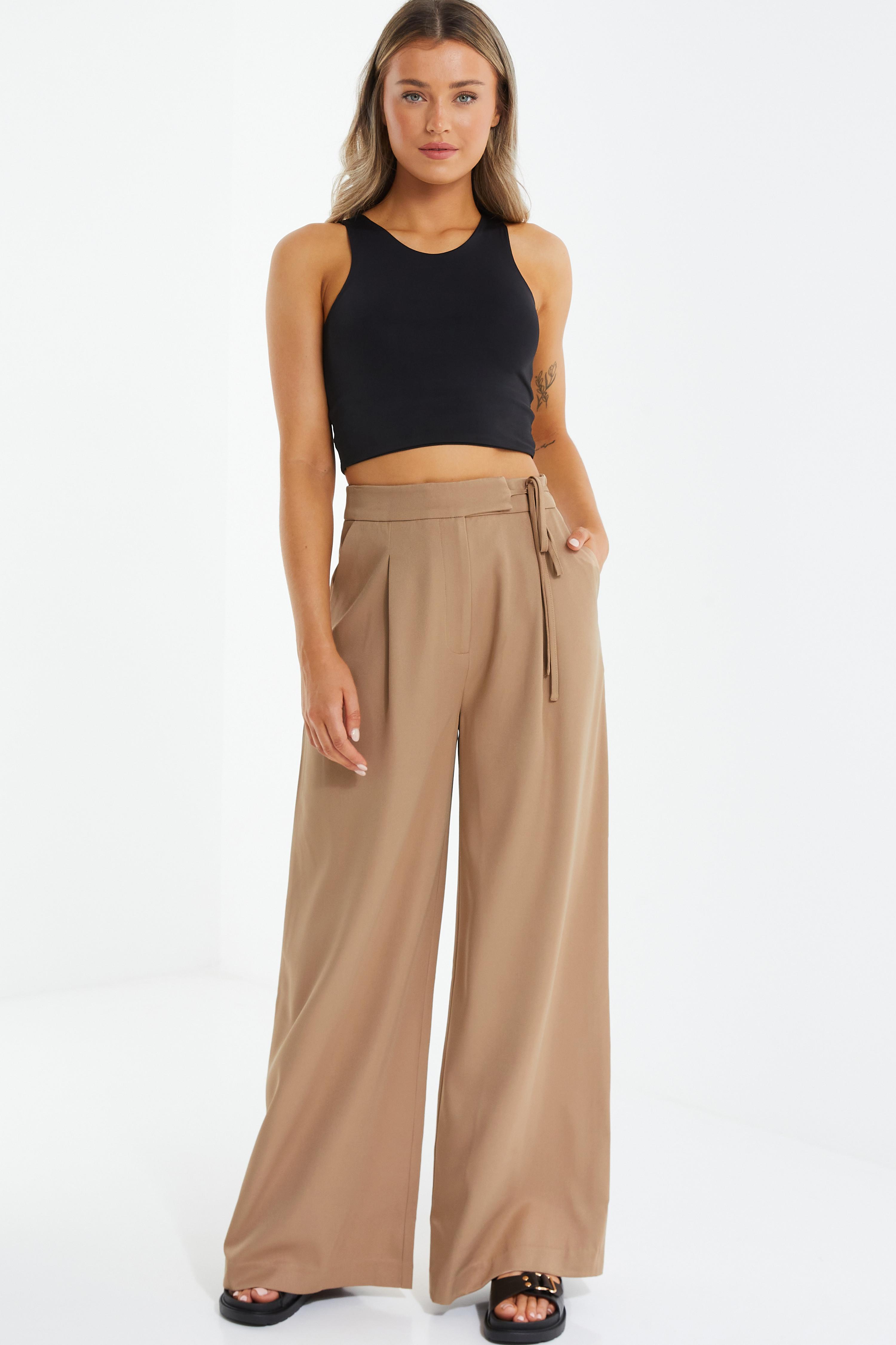 Stone High Waisted Wide Leg Trousers