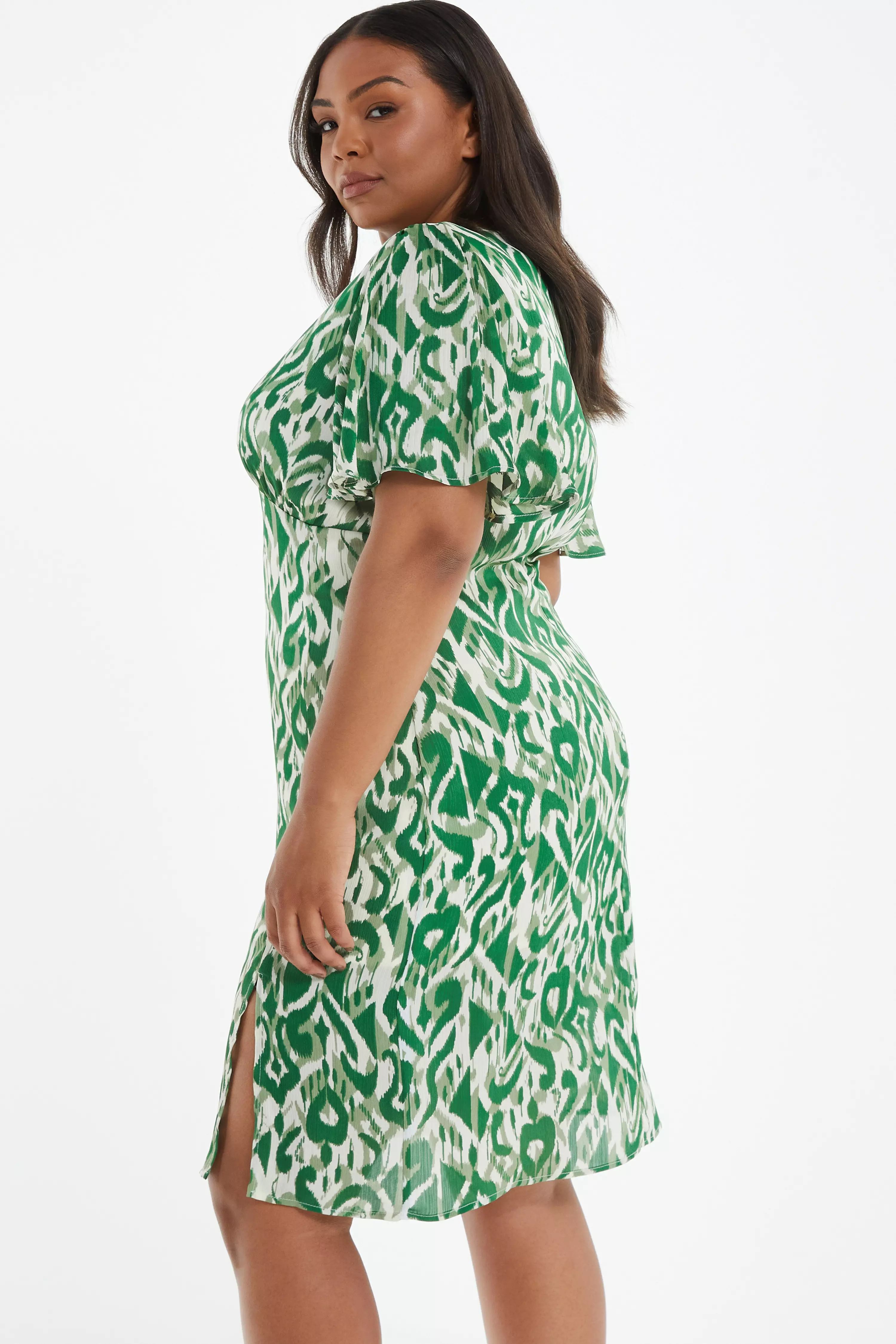 Curve Green Aztec Print Midi Dress - QUIZ Clothing