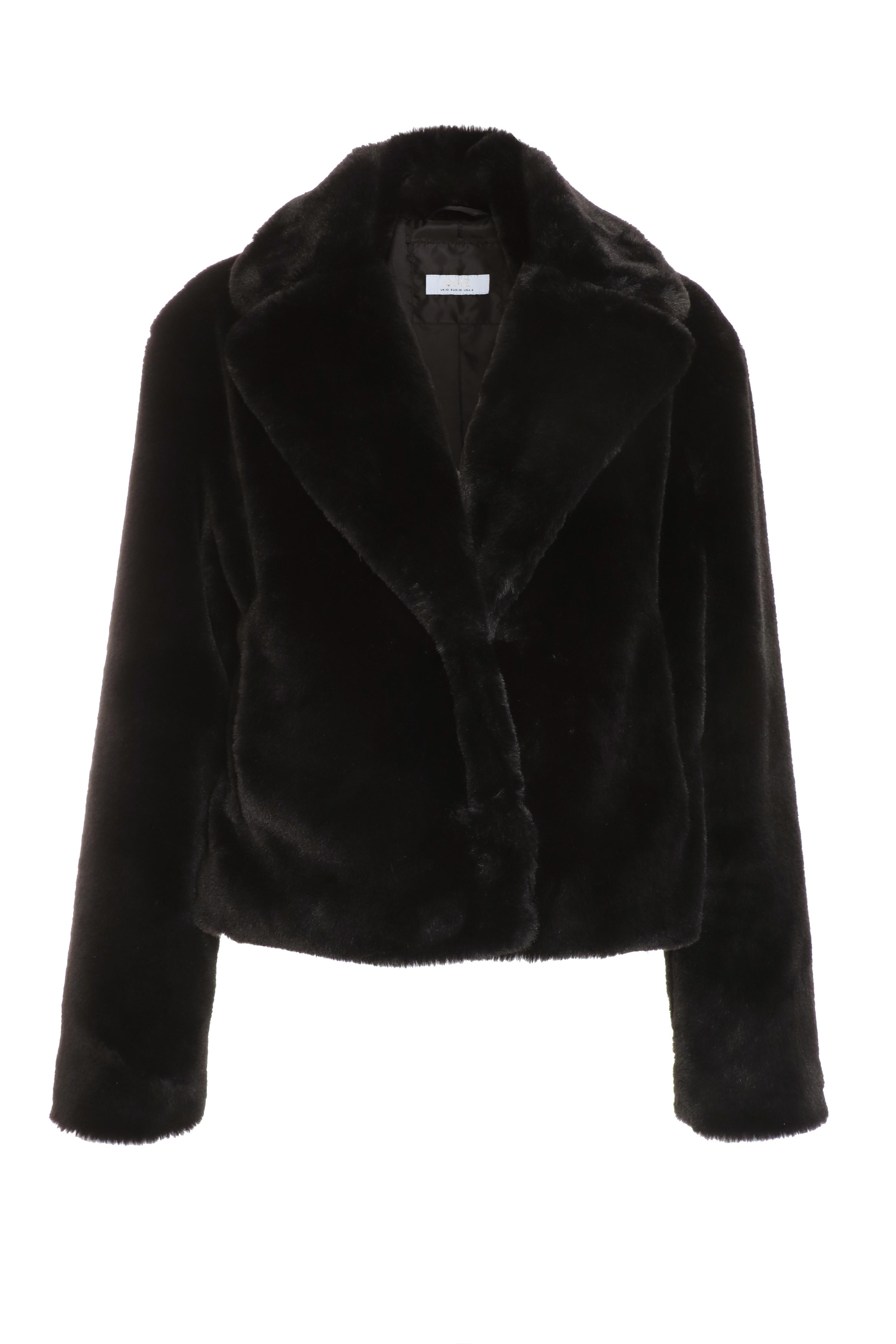 Quiz faux cheap fur jacket black