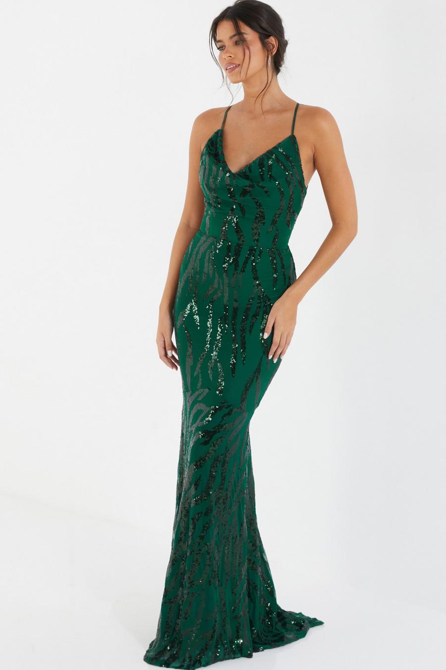 Quiz sequin long hot sale sleeve maxi dress