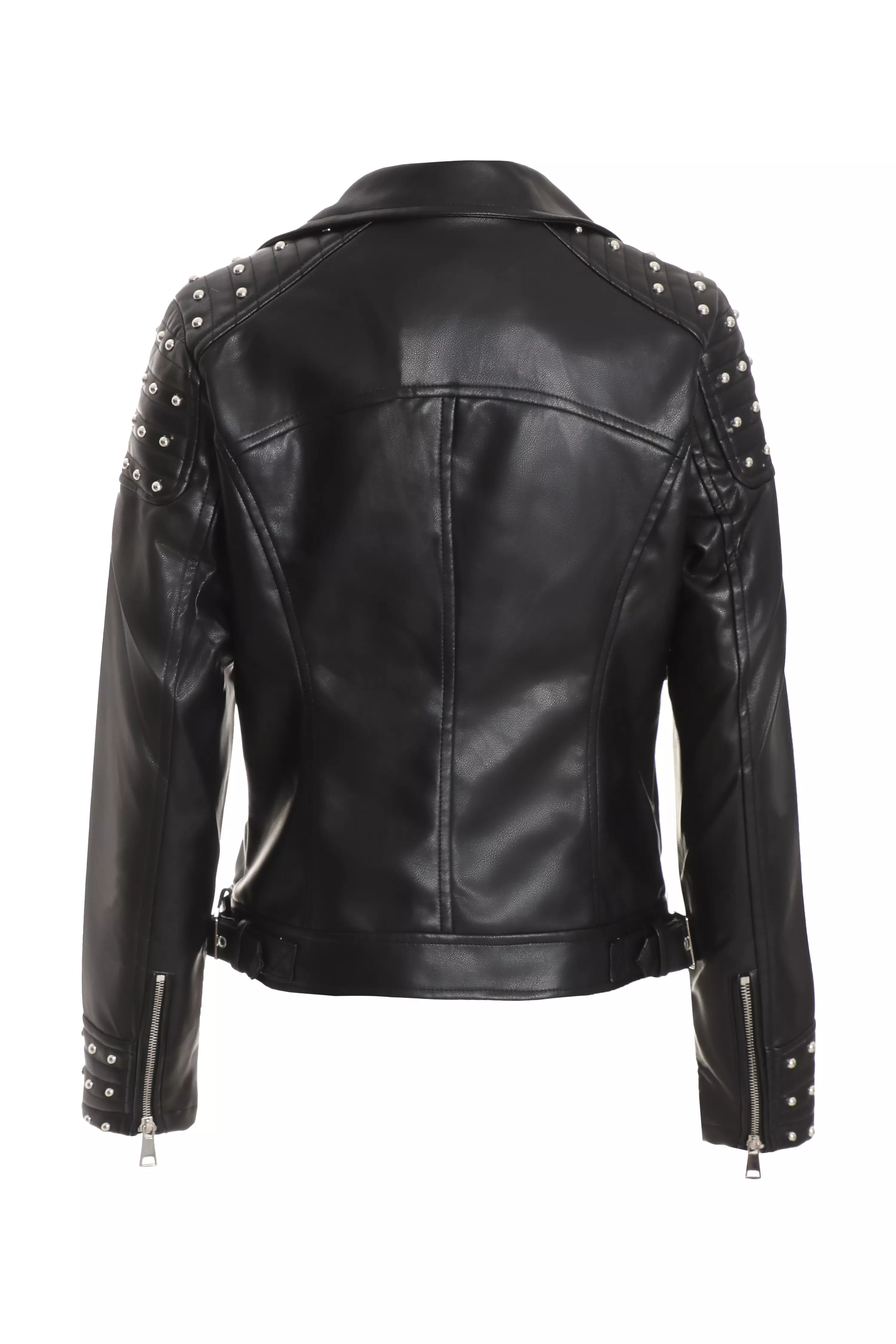 Black Faux Leather Biker Jacket - QUIZ Clothing