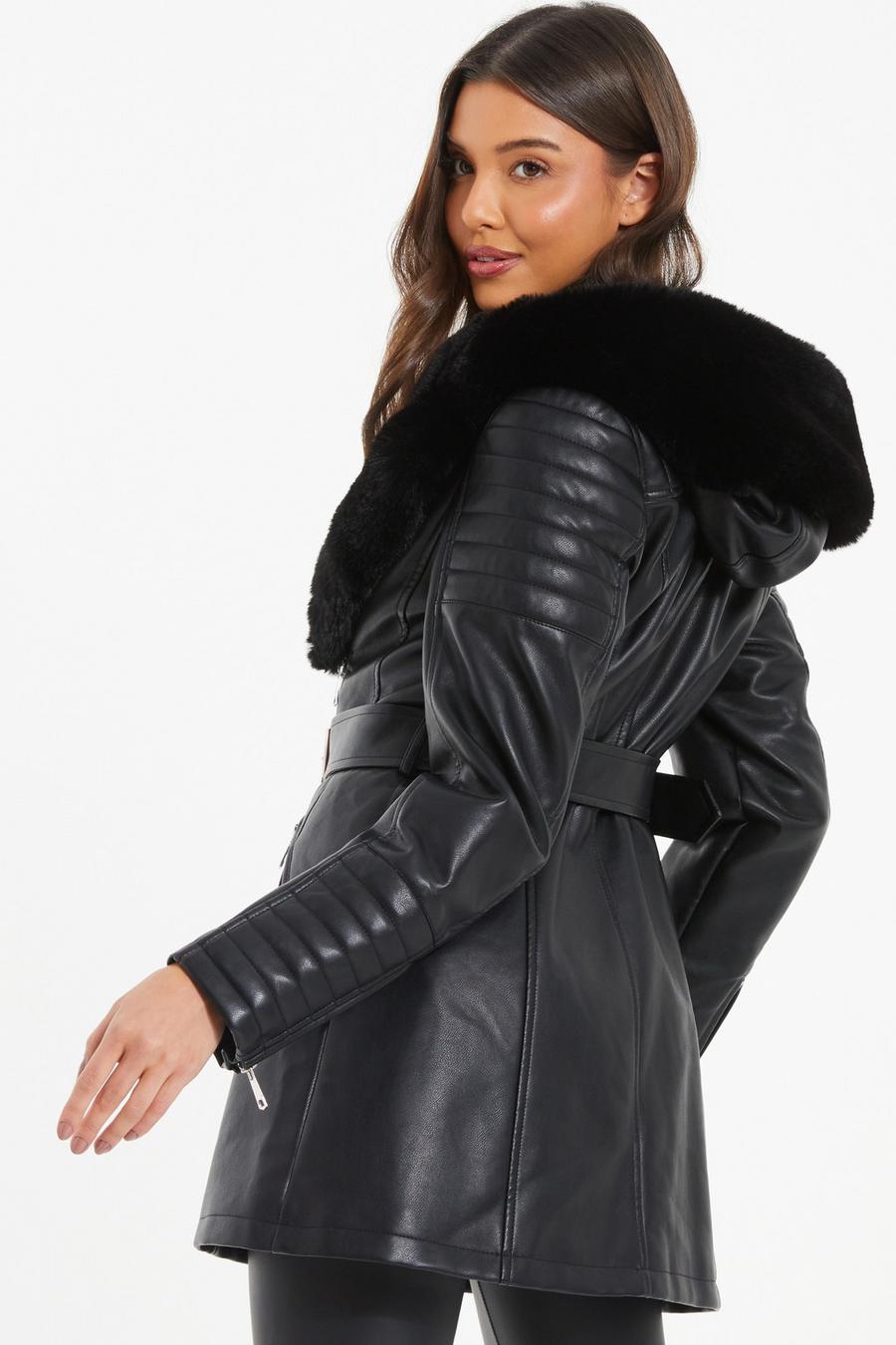 Quiz black fur on sale coat