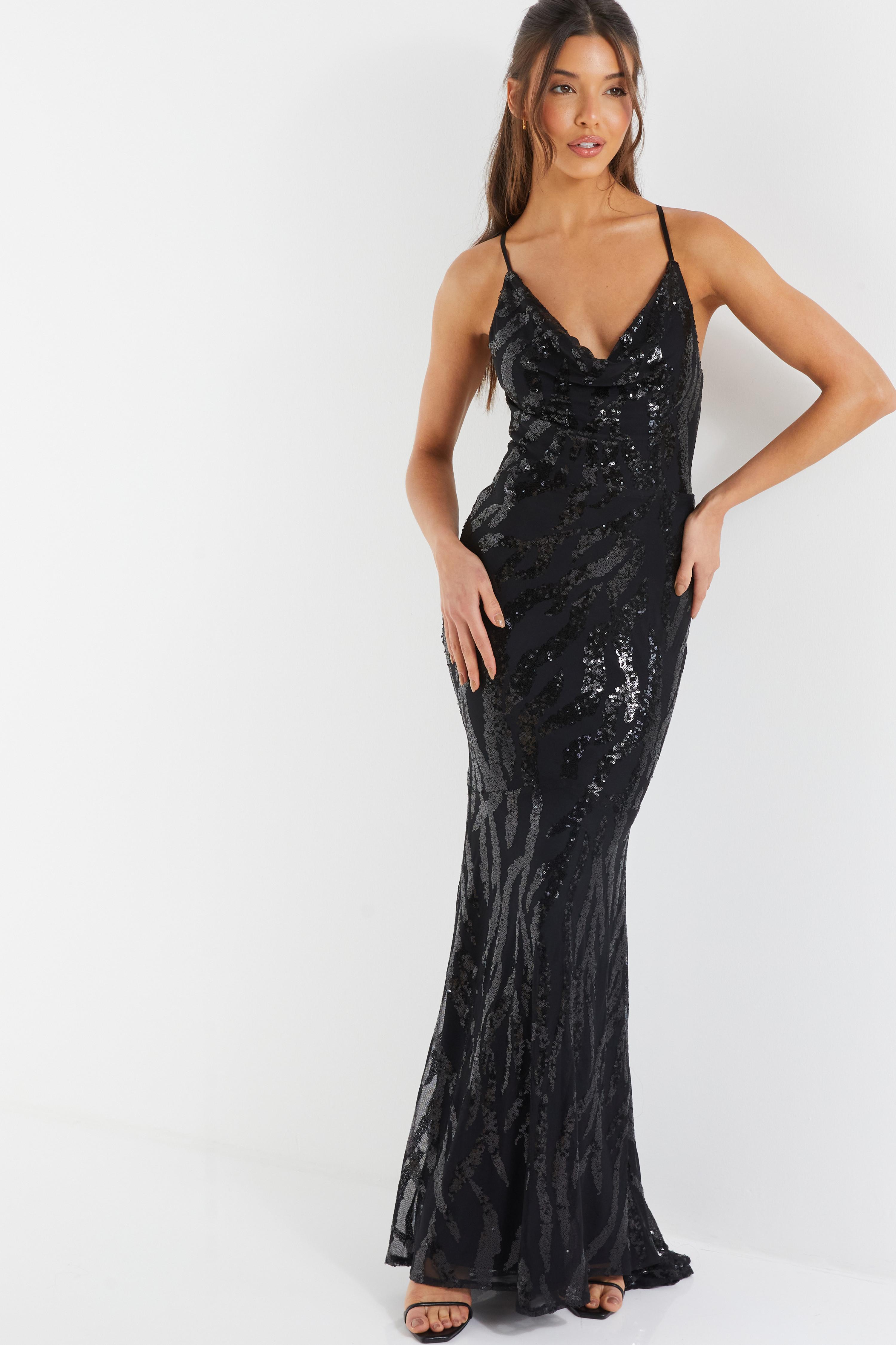 Navy sequin cross back fishtail best sale maxi dress