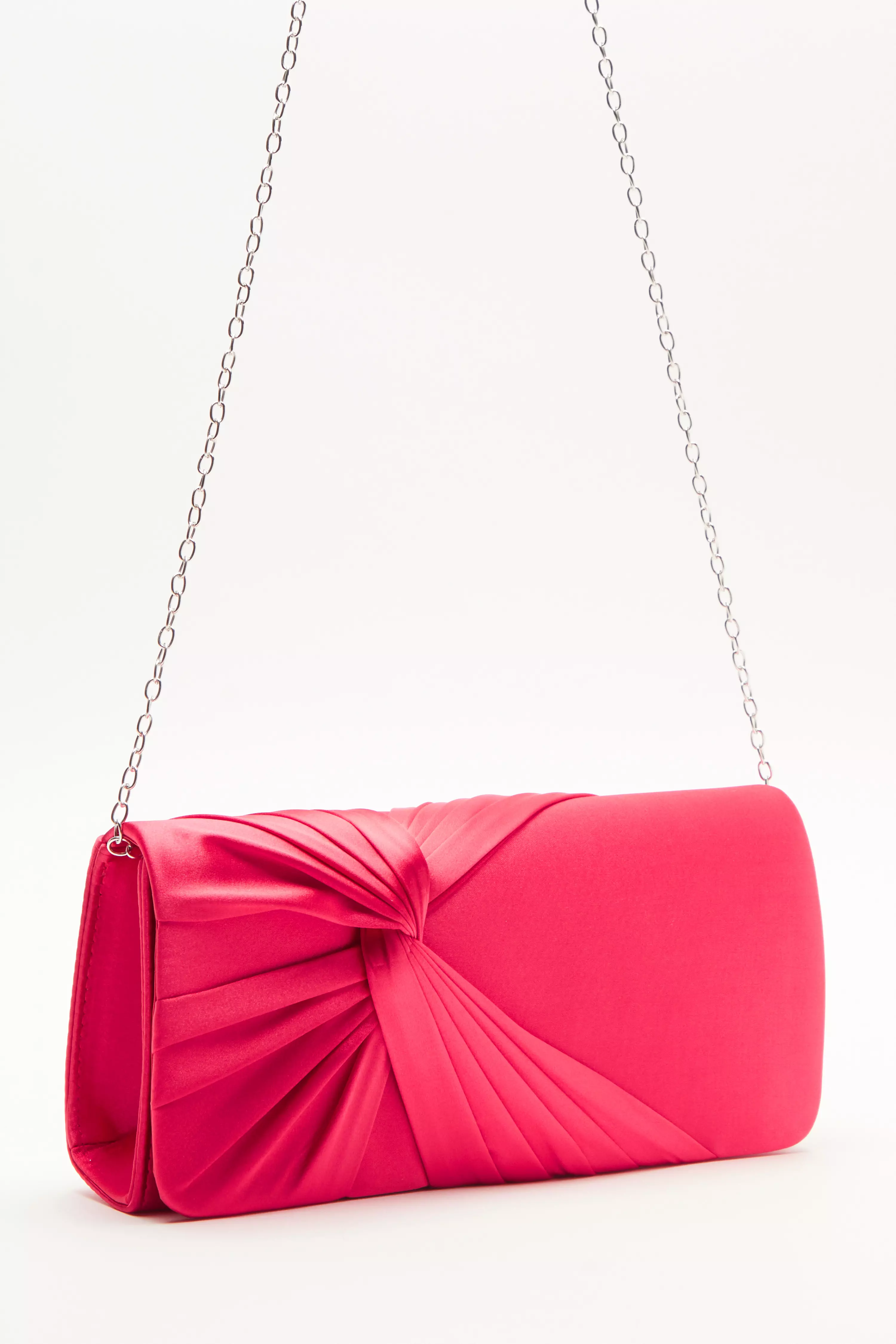 Red Satin Twist Clutch Bag QUIZ Clothing