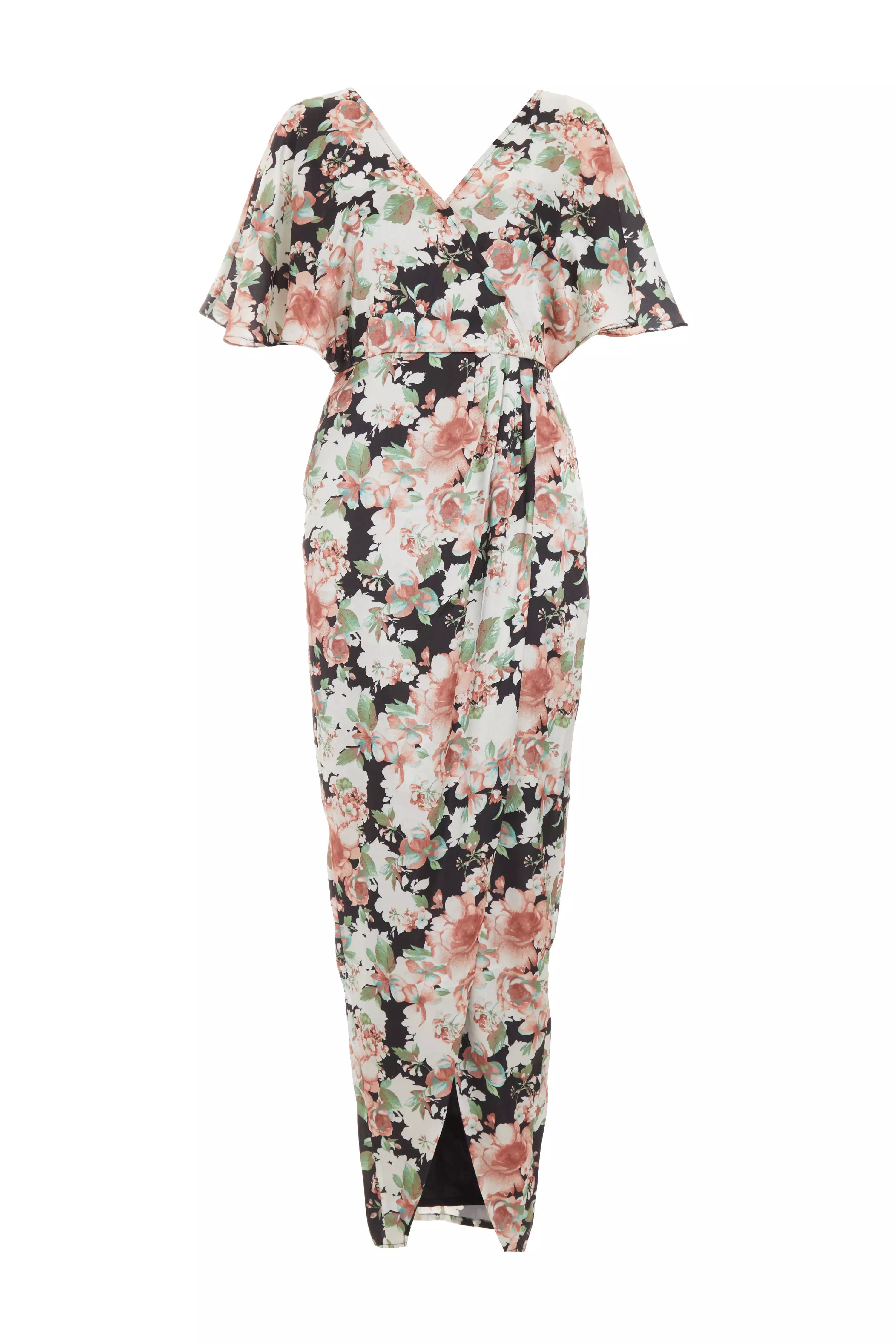 Multicoloured Floral Satin Wrap Maxi Dress - QUIZ Clothing