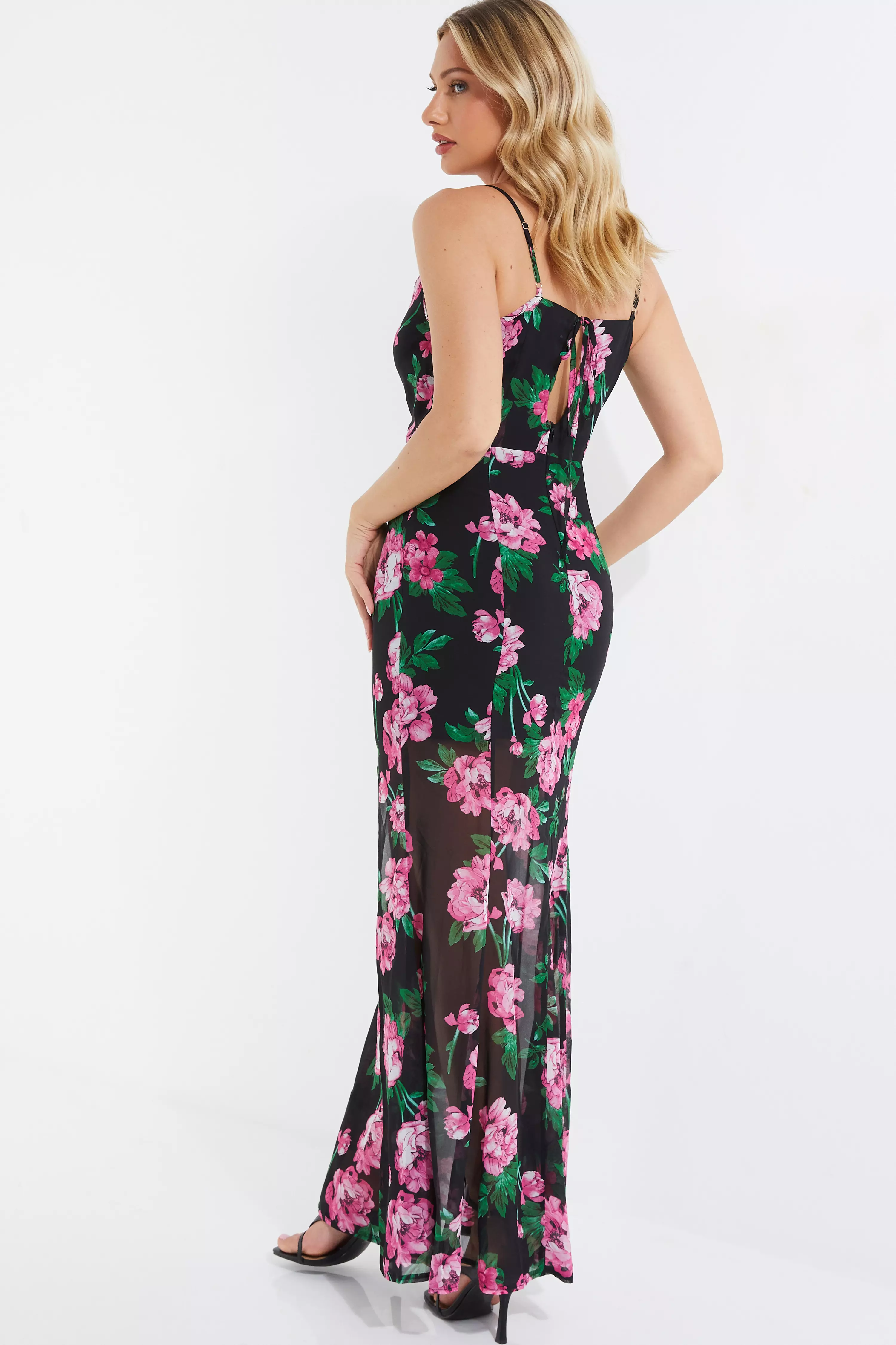 Black Floral Mesh Maxi Dress QUIZ Clothing