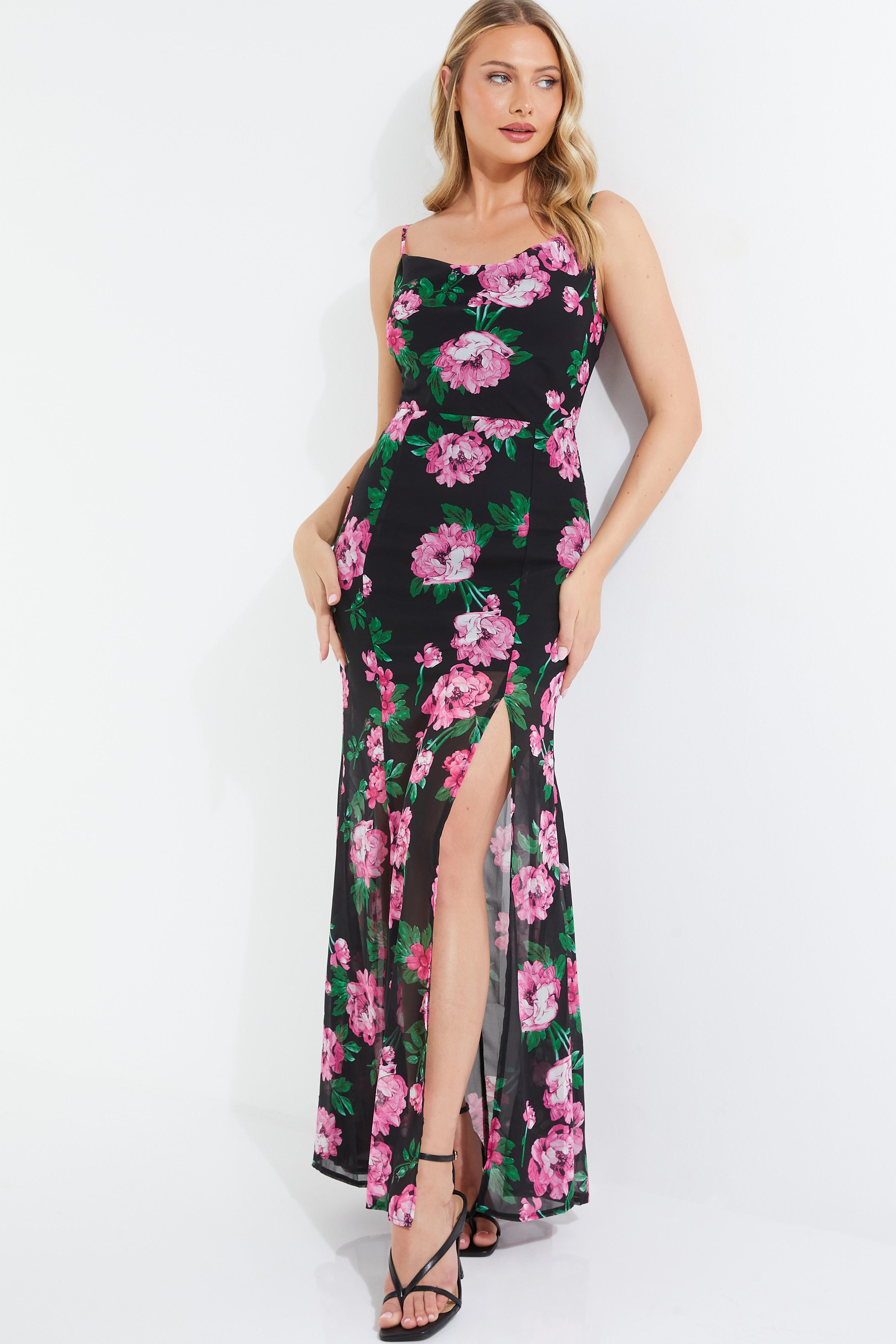 Black Floral Mesh Maxi Dress