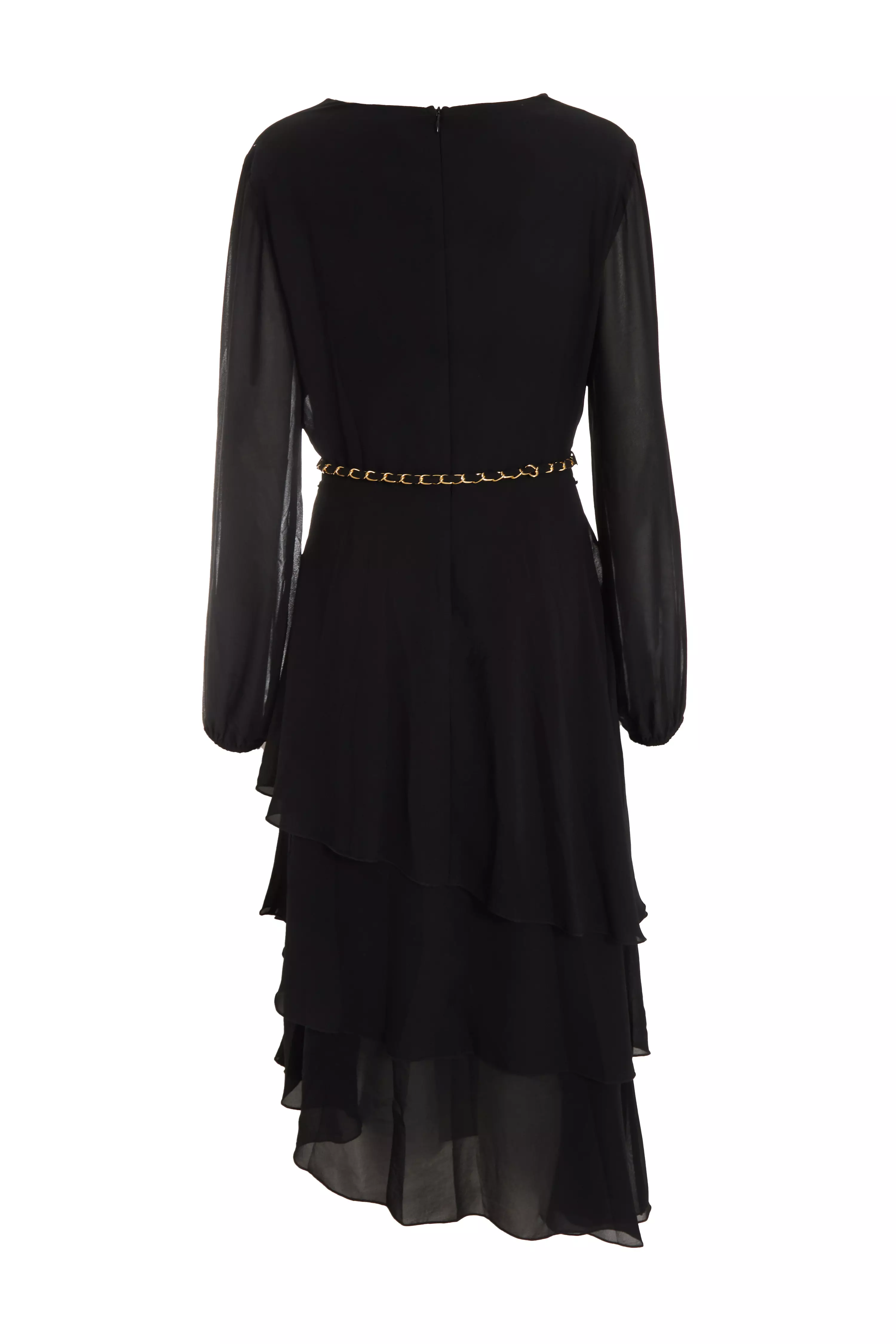 Black Long Sleeve Tiered Midi Dress - QUIZ Clothing