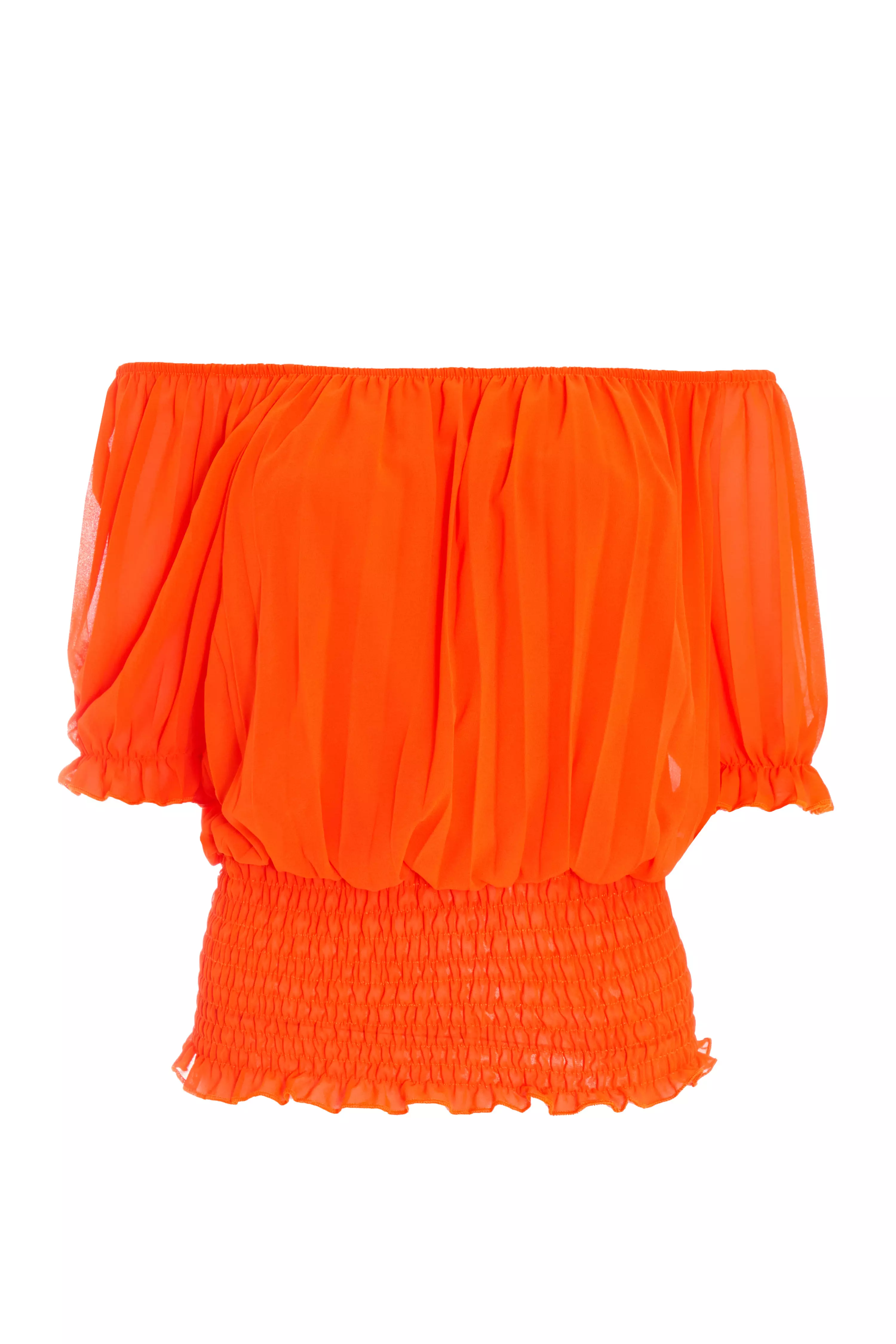 Orange Pleated Bardot Top - QUIZ Clothing