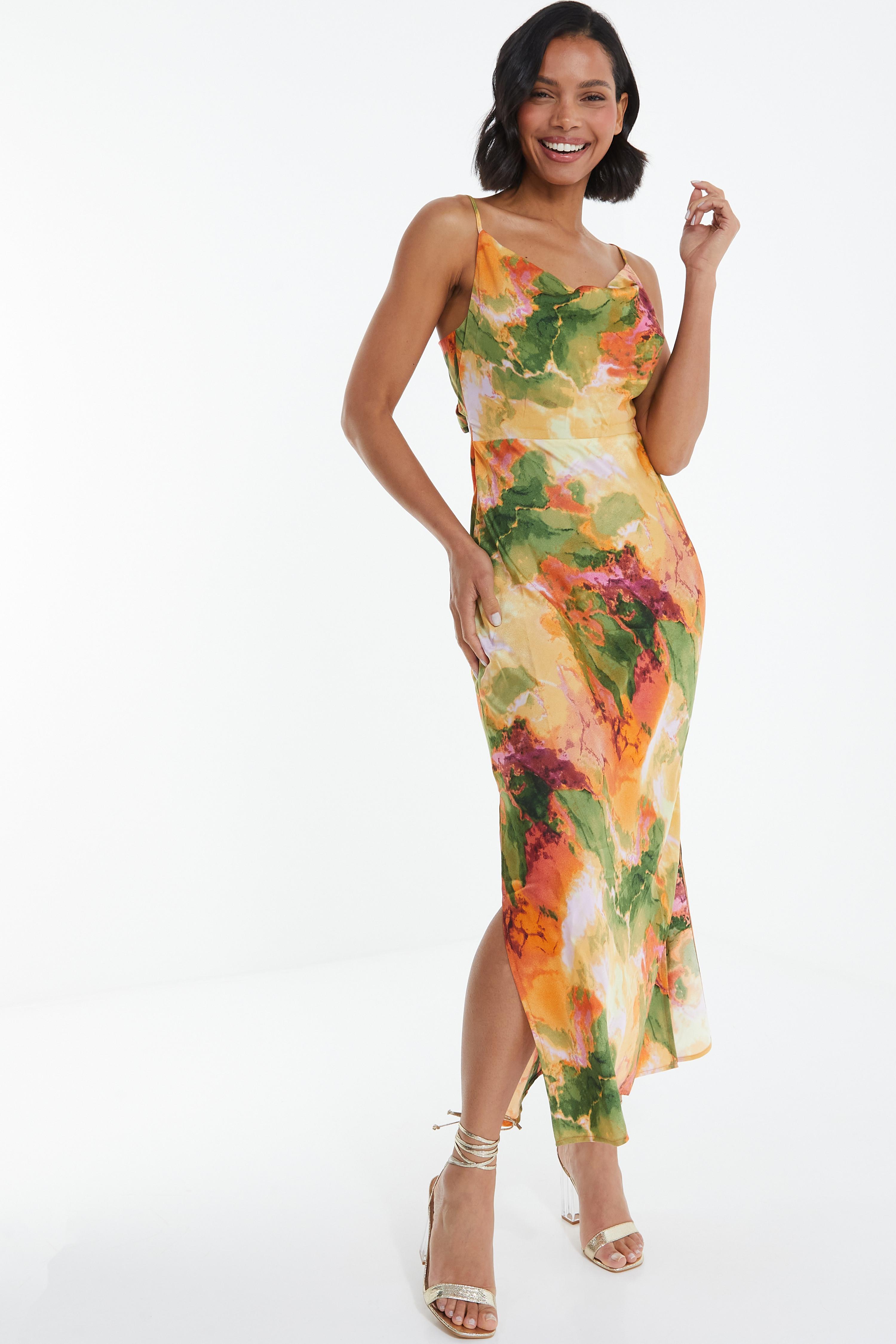 Satin Marble Print Midaxi Dress QUIZ Clothing