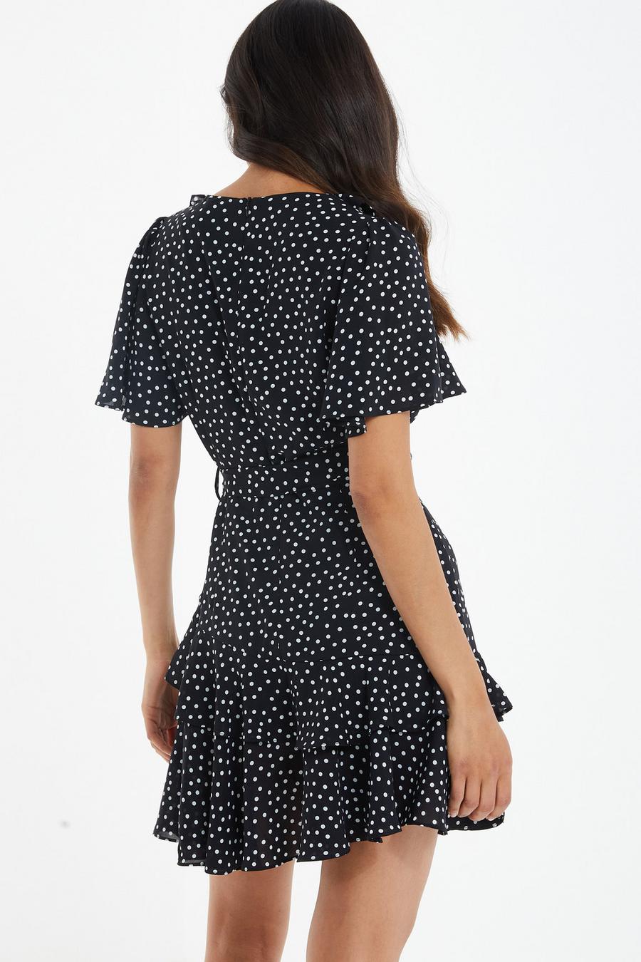 New Look Chiffon Mini Dress in Black Polka Dot
