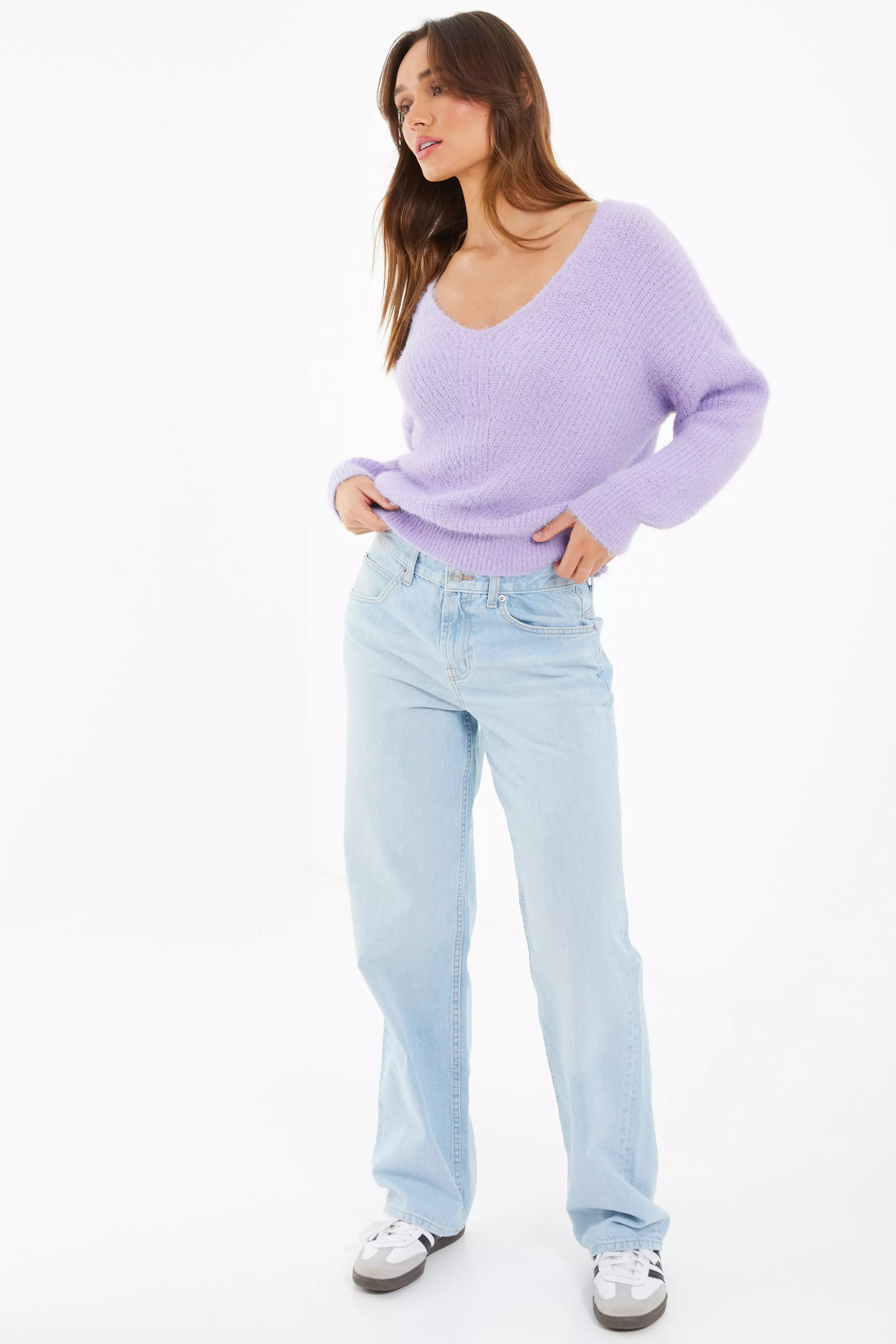 Lilac Knit Fluffy Jumper - QUIZ Clothing