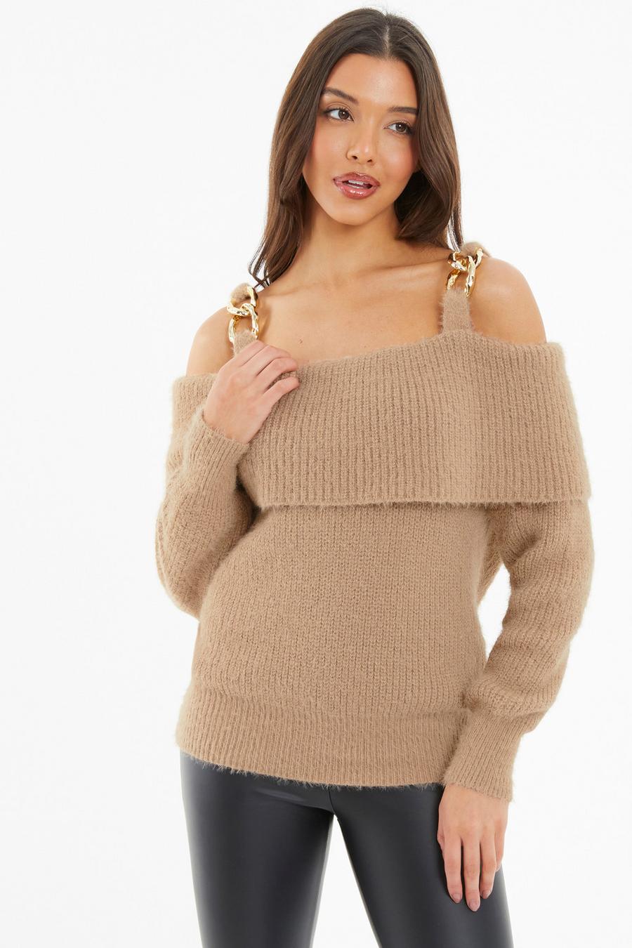 Beige off the shoulder on sale jumper