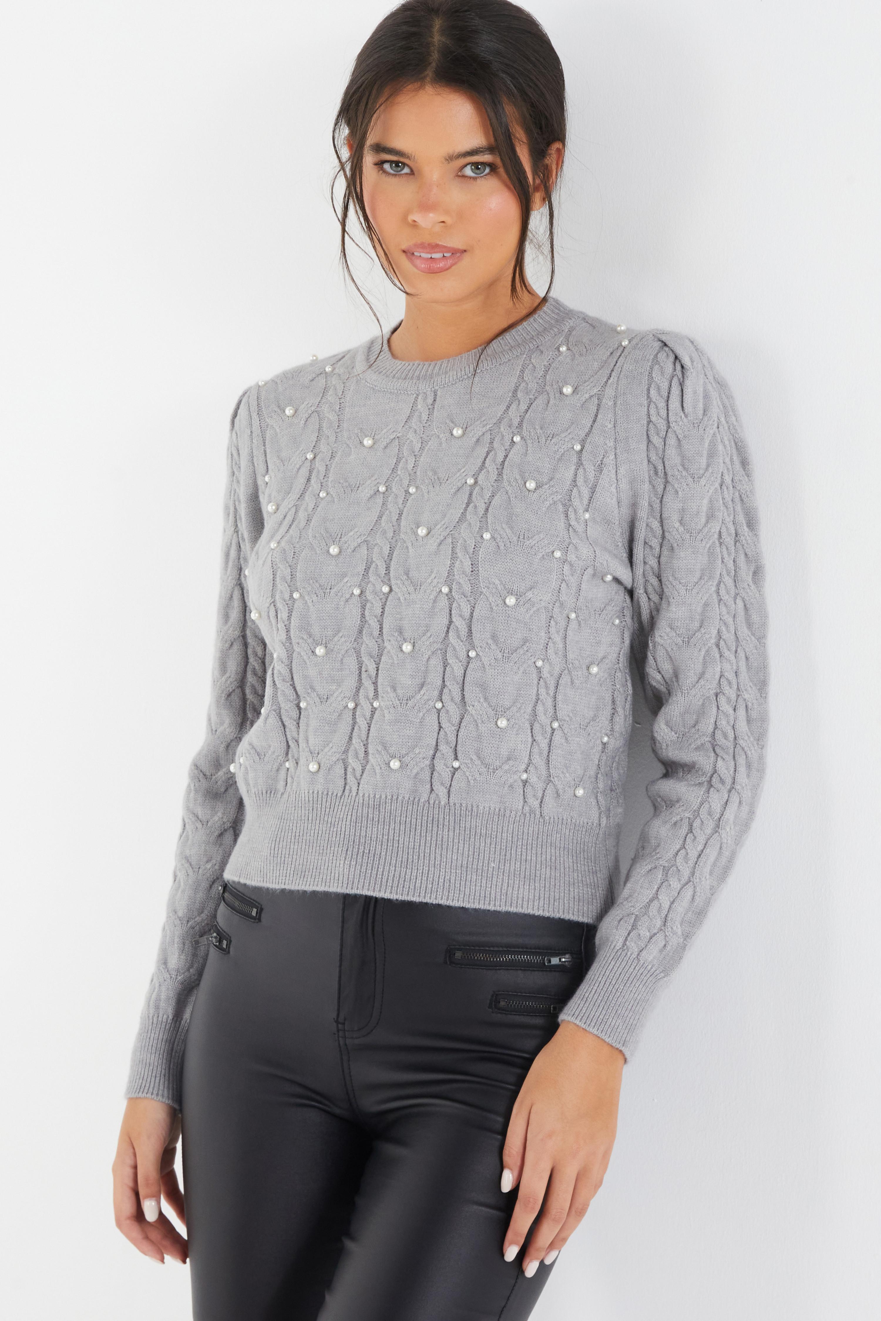 Grey jumper with clearance pearls