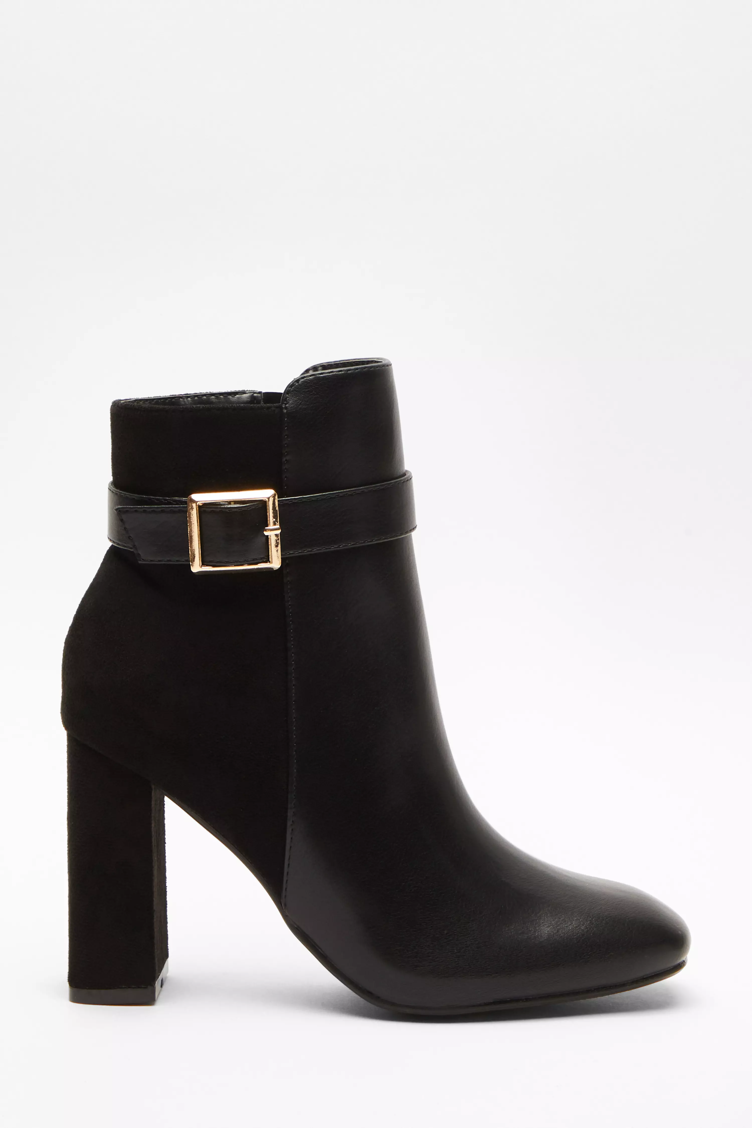 Black Faux Leather Heeled Ankle Boots QUIZ Clothing