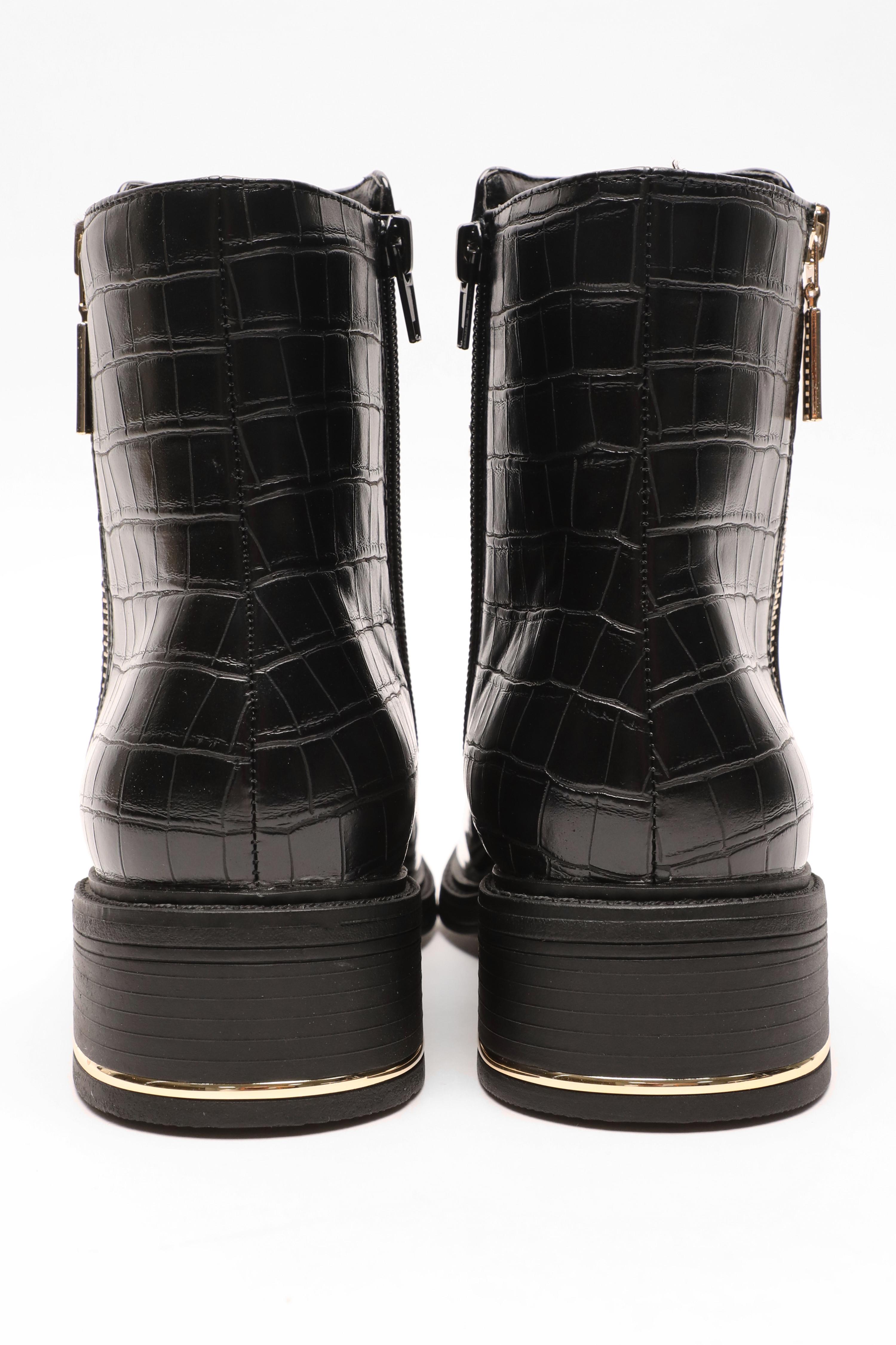 Black Crocodile Zipper Ankle Boots QUIZ Clothing