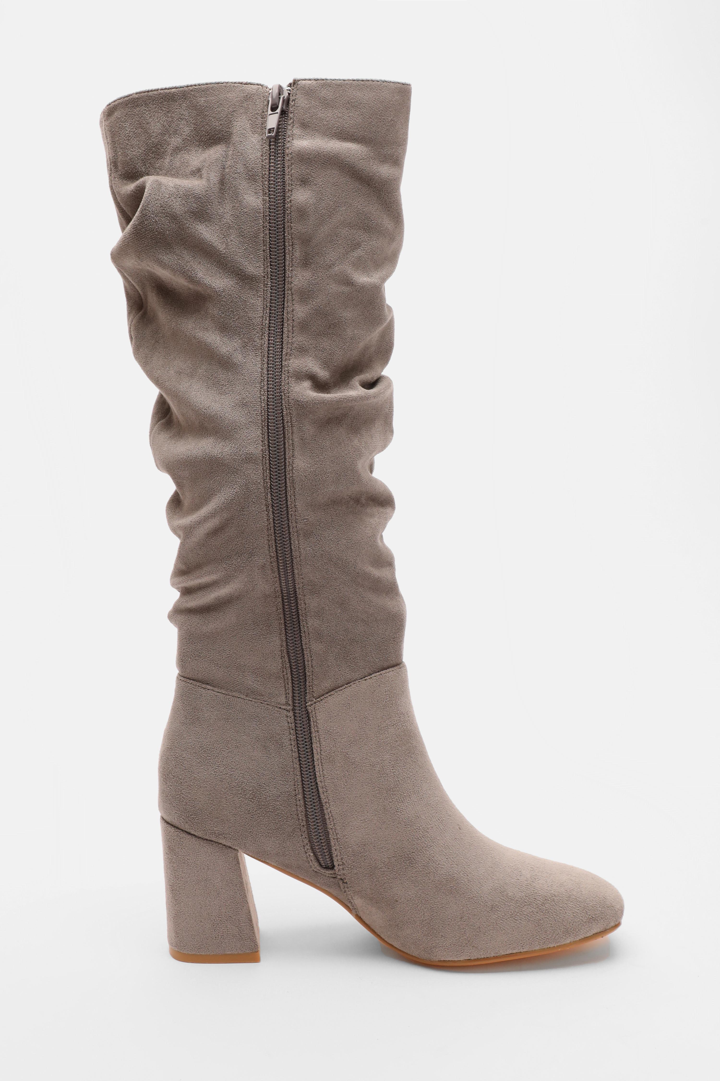 Light gray suede top boots