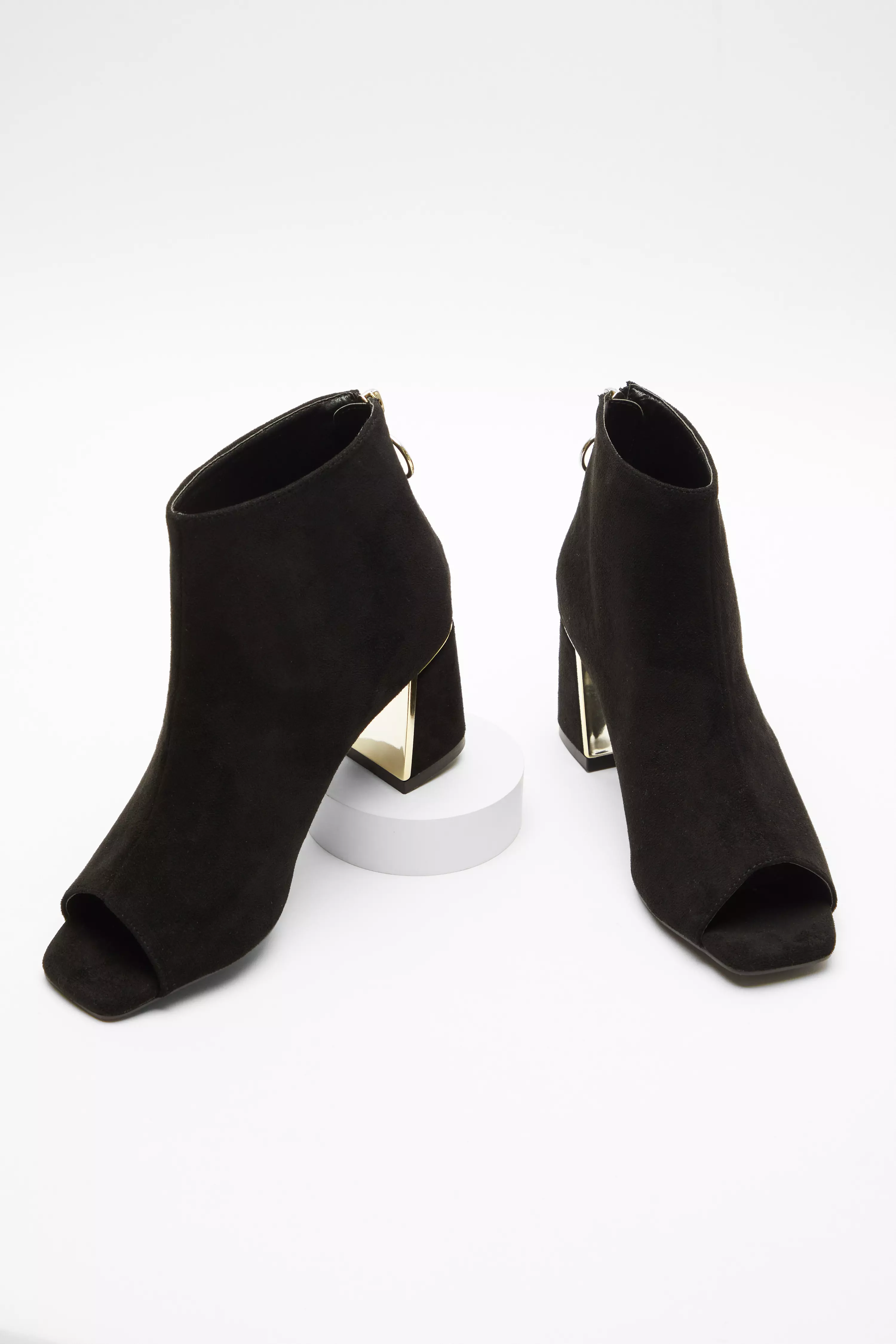 Black Faux Suede Open Toe Ankle Shoe Boot QUIZ Clothing
