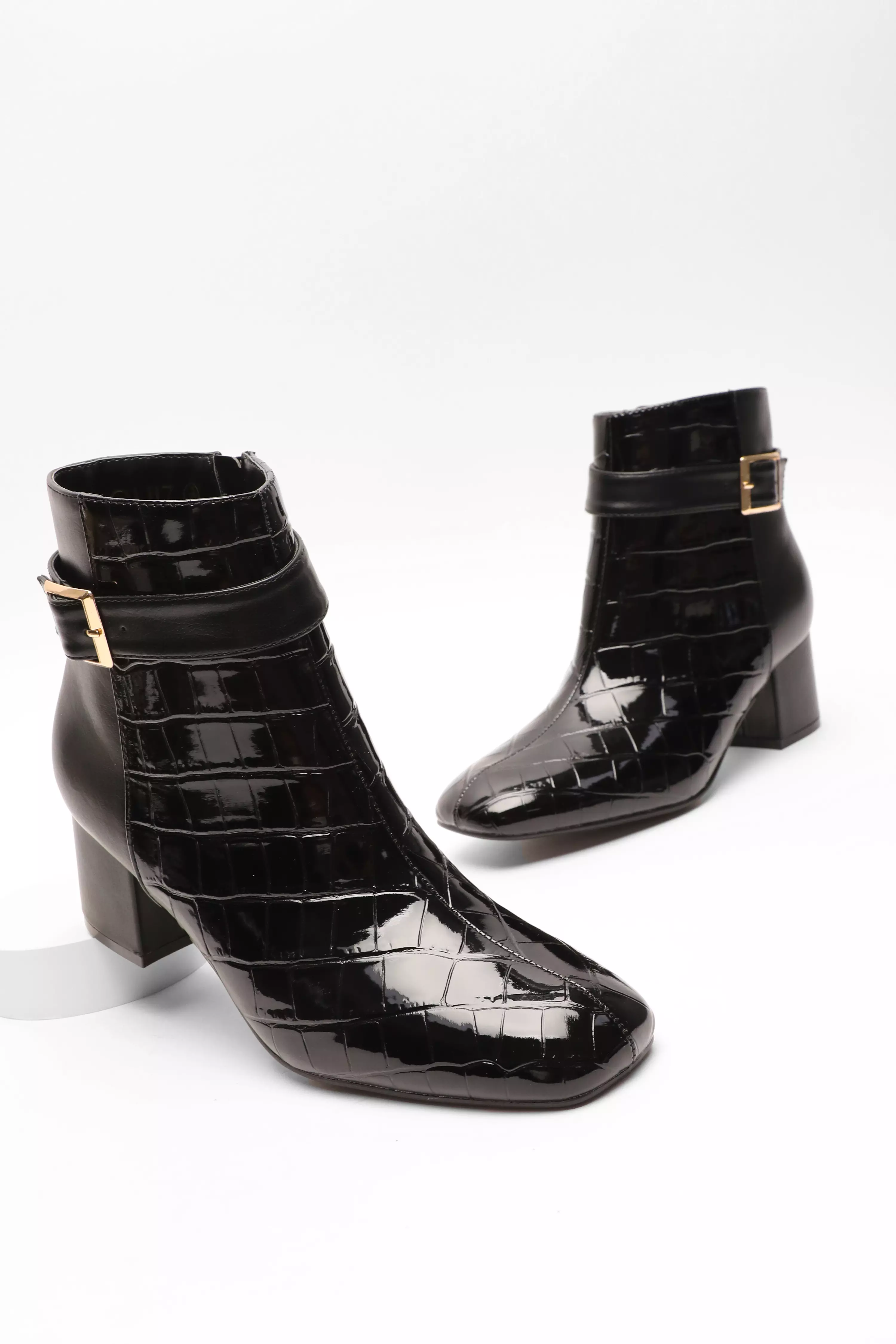 Black Faux Leather Buckle Ankle Boots QUIZ Clothing