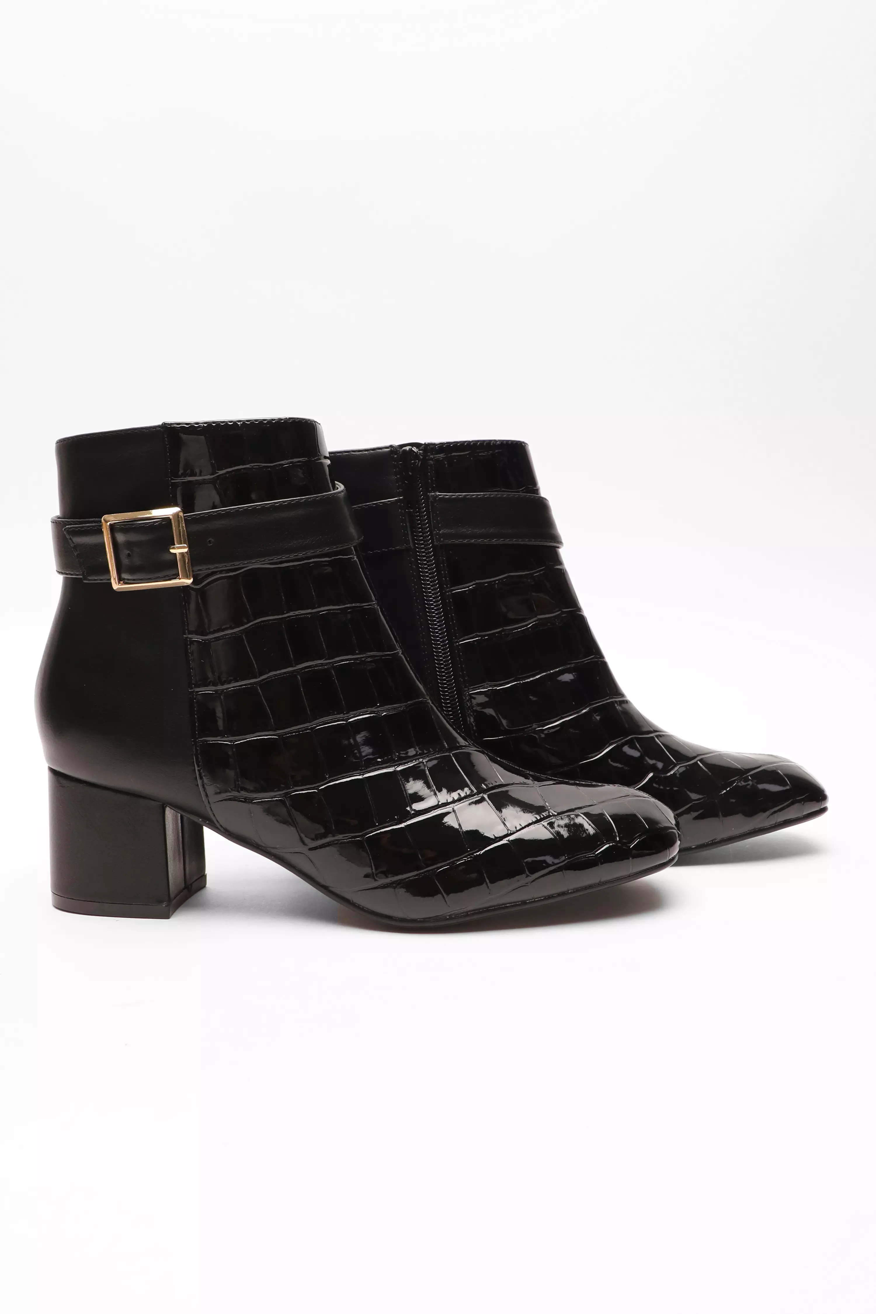 Black Faux Leather Buckle Ankle Boots QUIZ Clothing