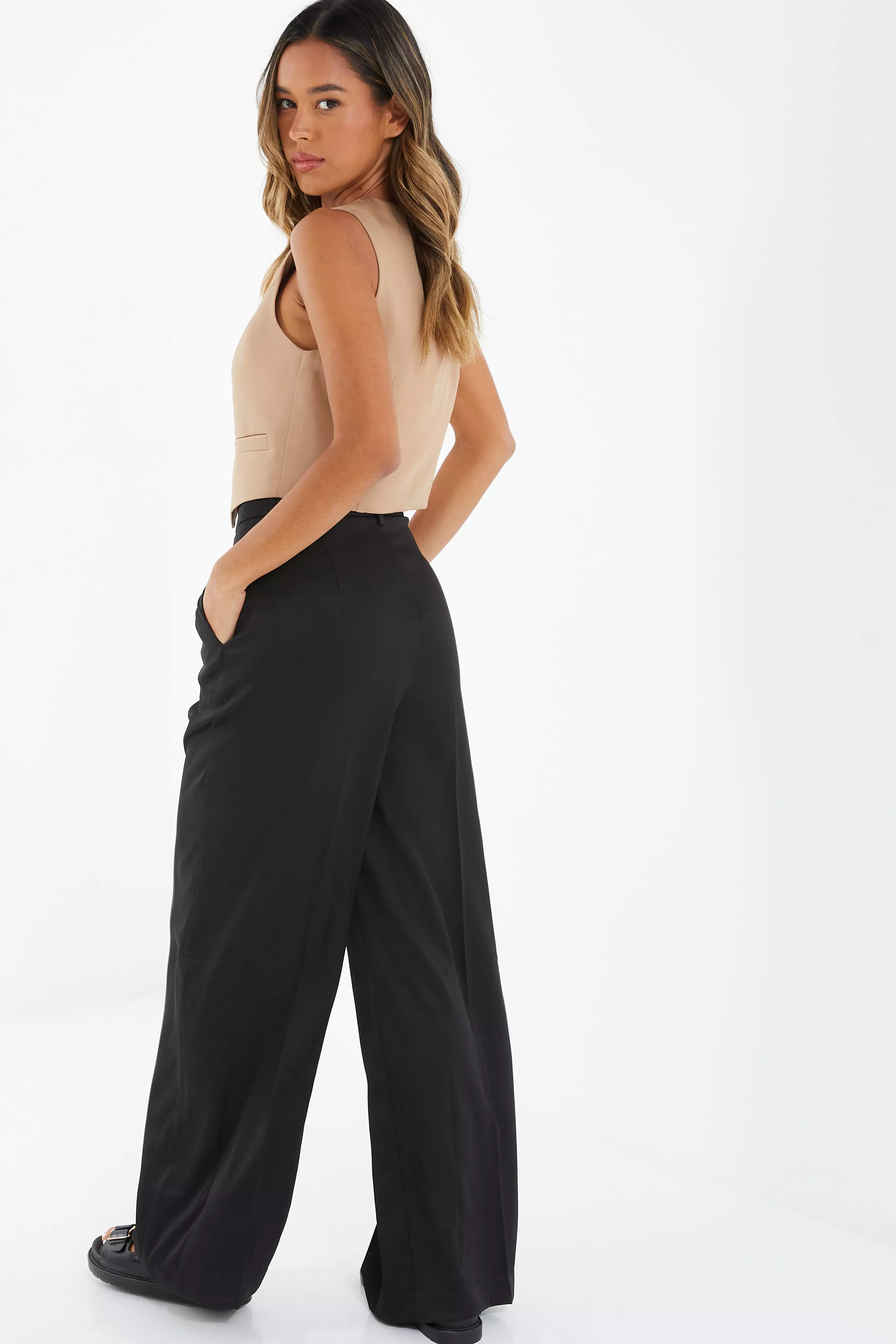 Black Wide Leg Tailored Trousers - QUIZ Clothing