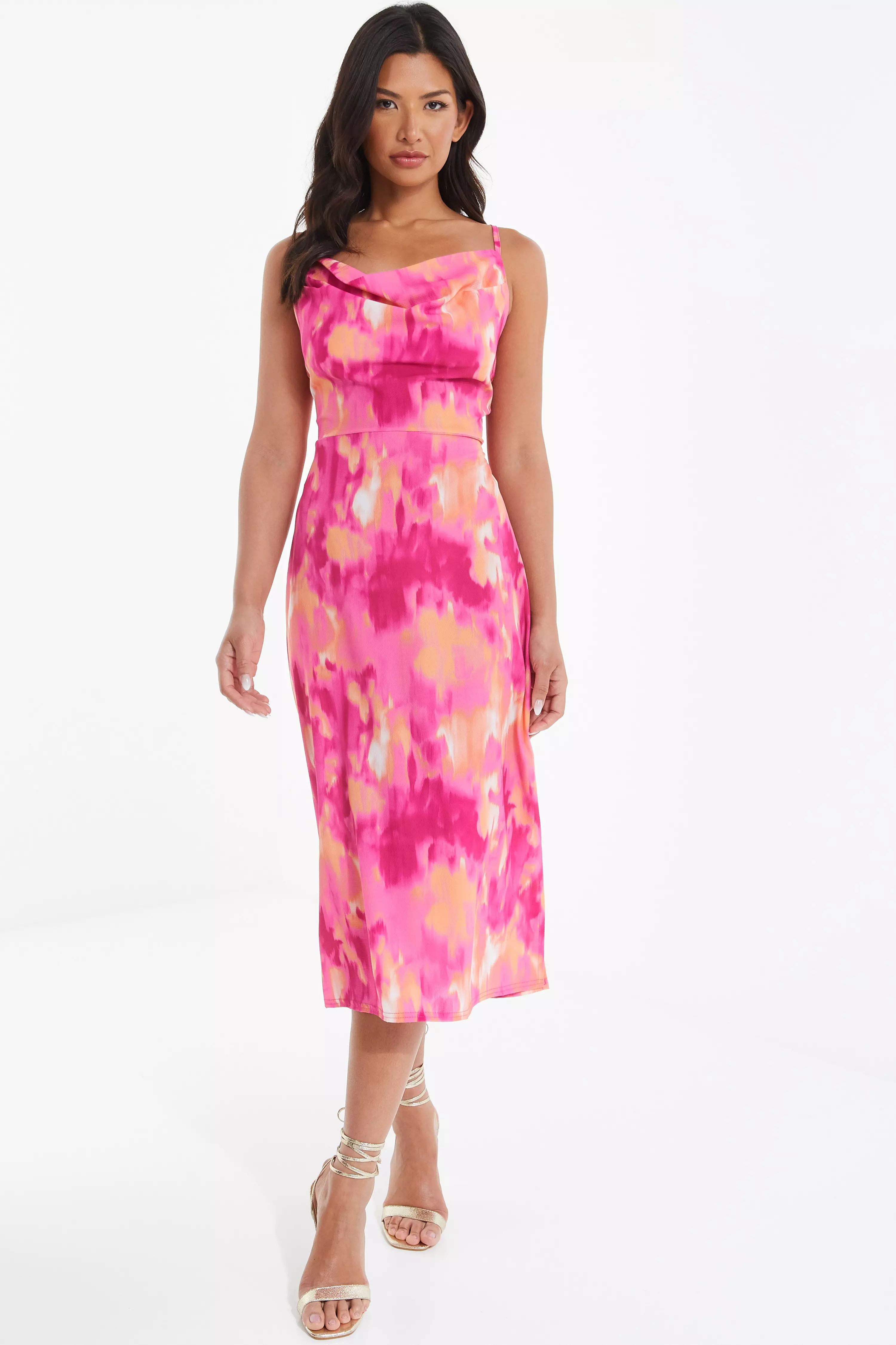 Pink Marble Tie Back Midi Dress Quiz Clothing 